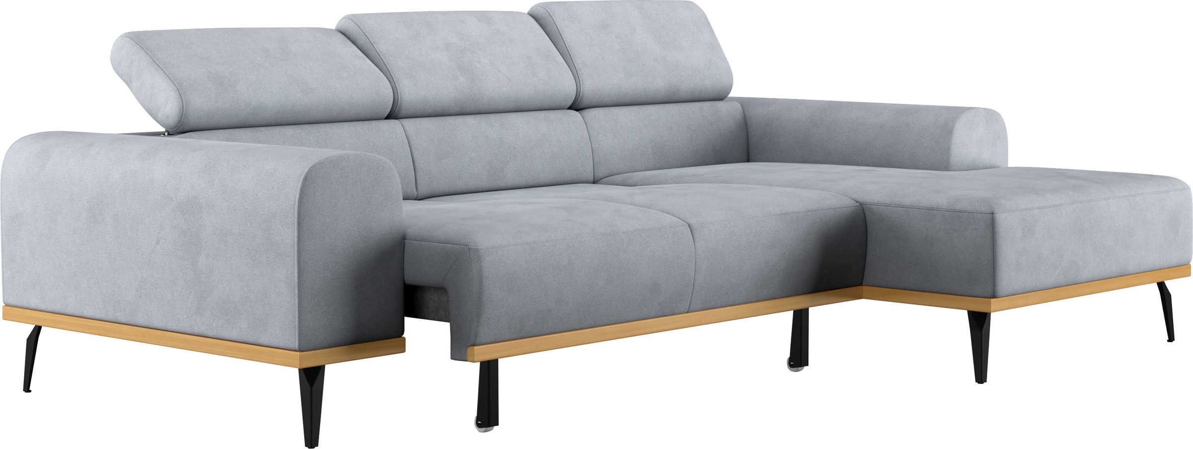 Places of Style Ecksofa »Carlo L-Form«, mit Kopfteilverstellung & Holz-Rahmenoptik, wahlweise Relaxfunktion