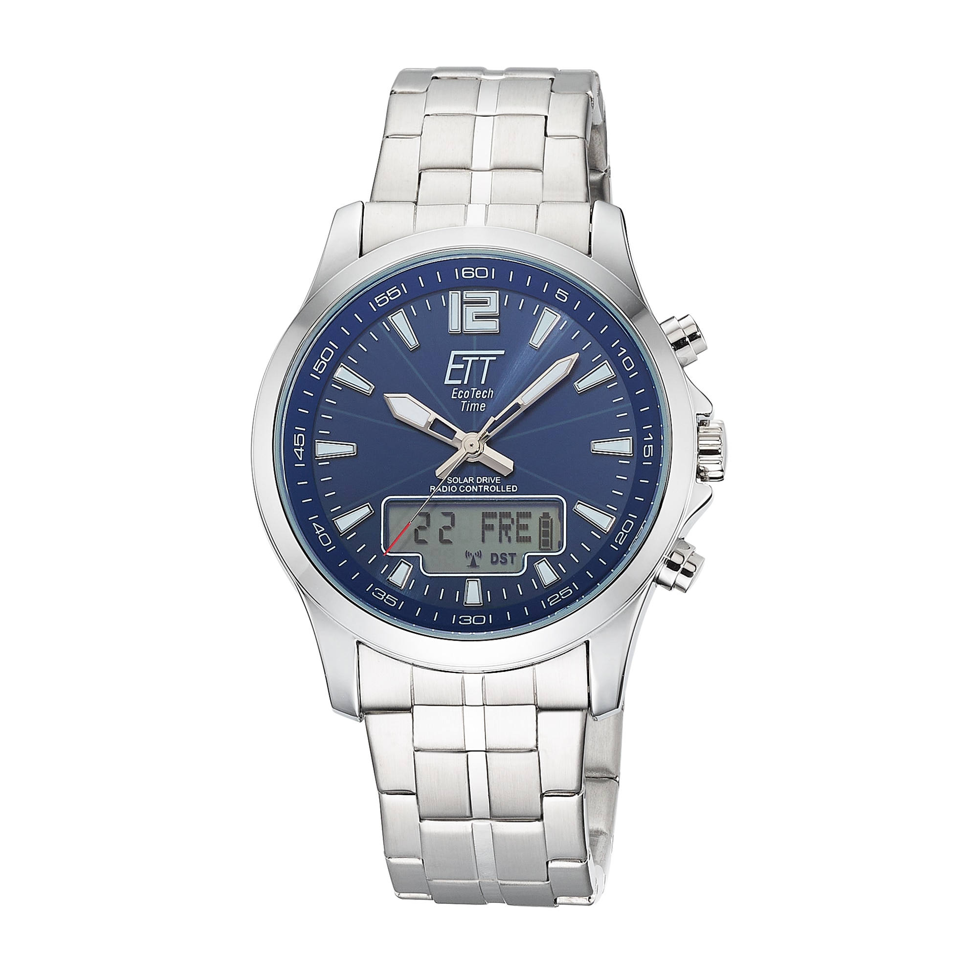 ETT Funkchronograph »Professional World Timer« Armbanduhr, Solar, Herrenuhr, Edelstahlarmband, analog, digital, Tag
