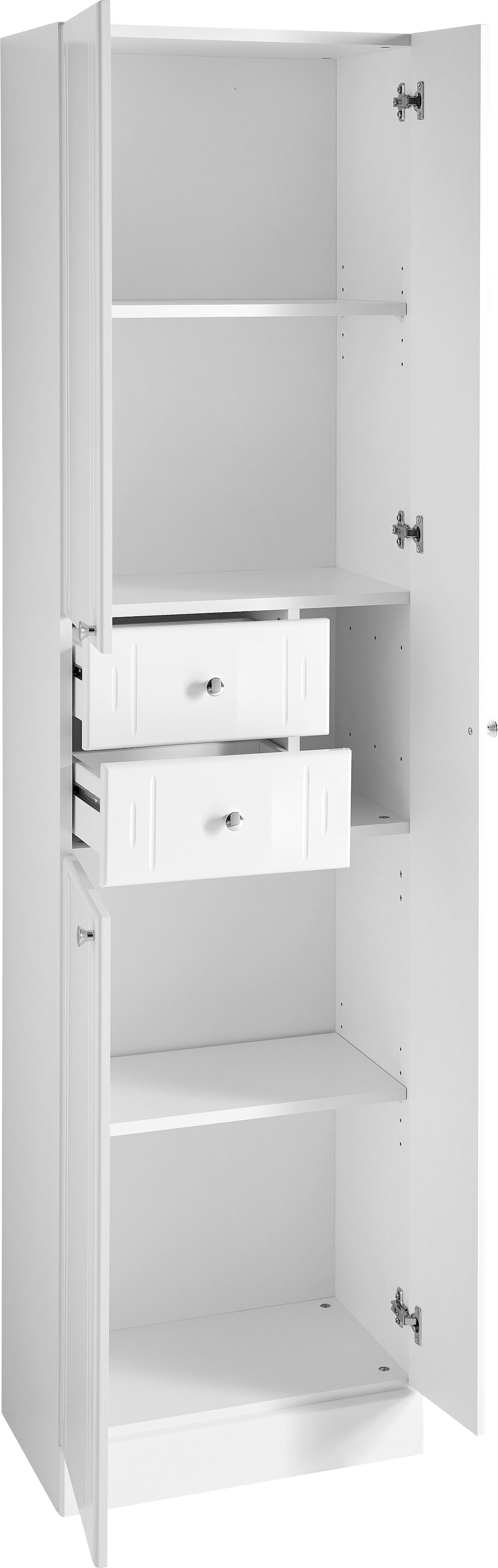 Saphir Hochschrank »Quickset 955 Badschrank, 50 cm breit, 3 Türen, 2 Schubladen«, Badezimmer-Hochschrank inkl. Türdämpfer, Griffe in Chrom glänzend