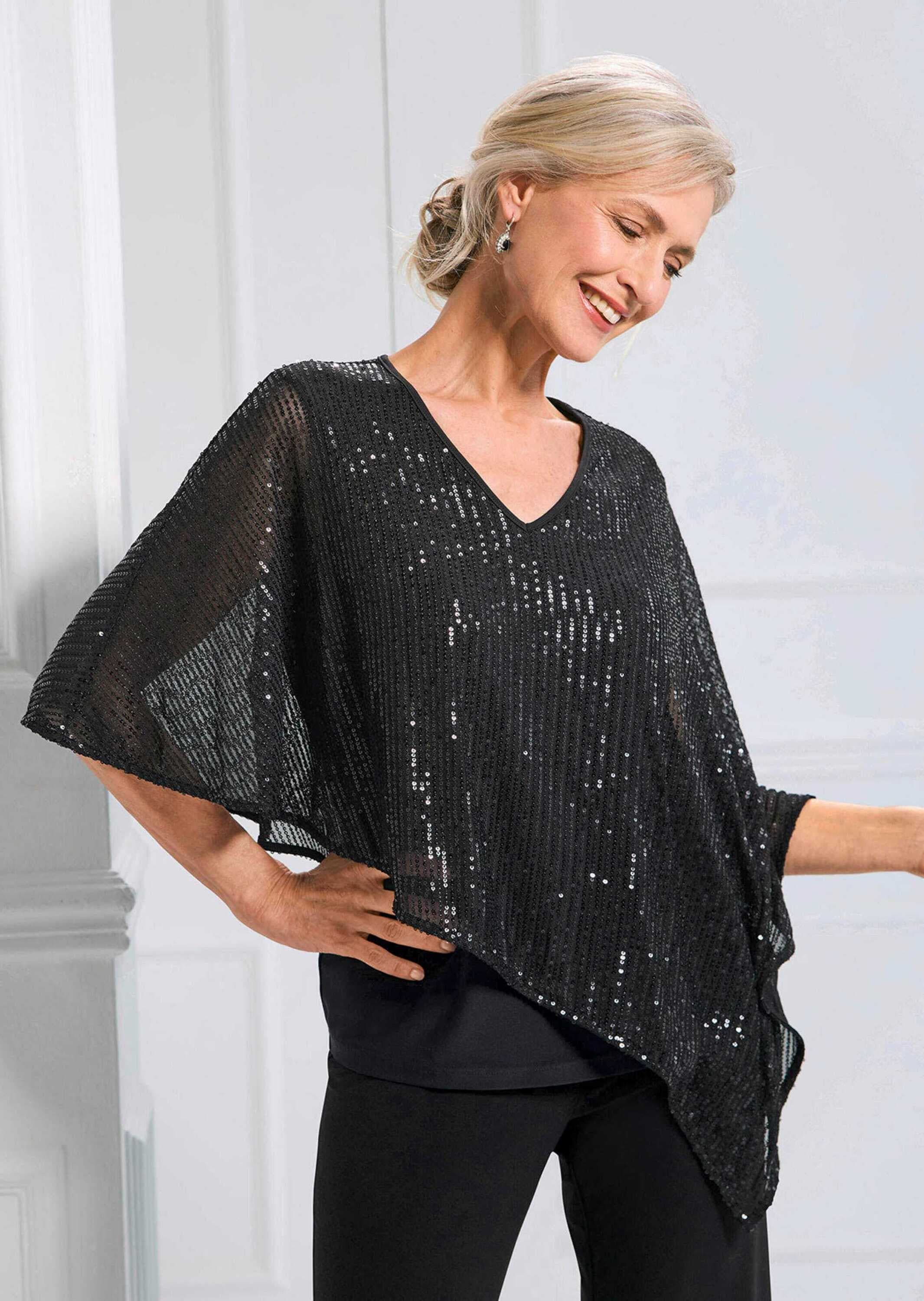 GOLDNER Kurzarmshirt »Shirt mit Pailletten«