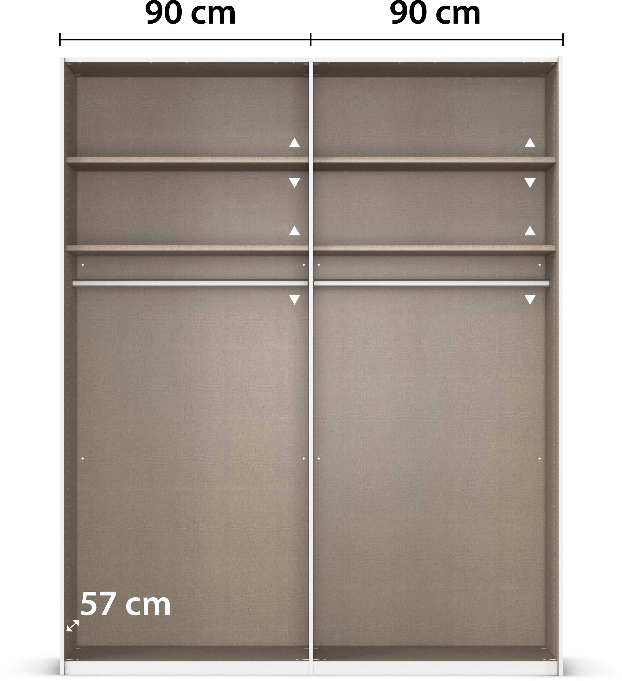 rauch Schwebetürenschrank »Kleiderschrank Schrank Garderobe Schlafzimmerschrank SCALE-DUO« edle zweigeteilte Türen und 3 Zierleisten MADE IN GERMANY