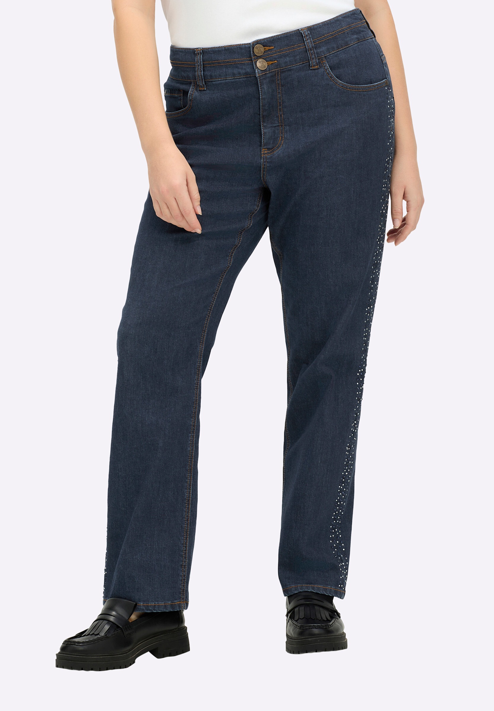Sheego 5-Pocket-Jeans »Jeans Gerade Jeans mit Glitzersteinchen seitlich«