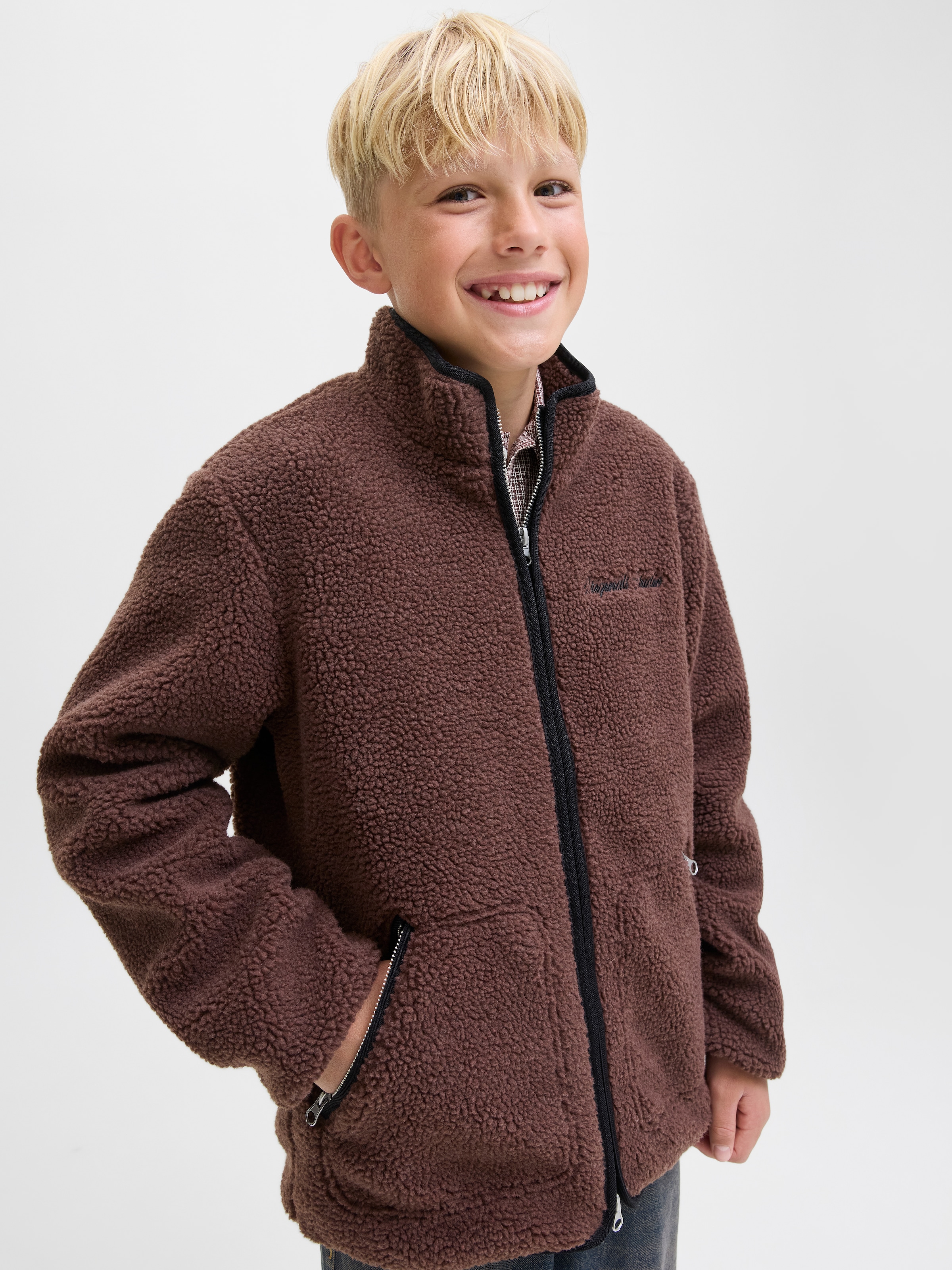 Jack & Jones Junior Fleecejacke »JORNORREBRO TEDDY JACKET JNR«, ohne Kapuze, Mit stylischem Muster