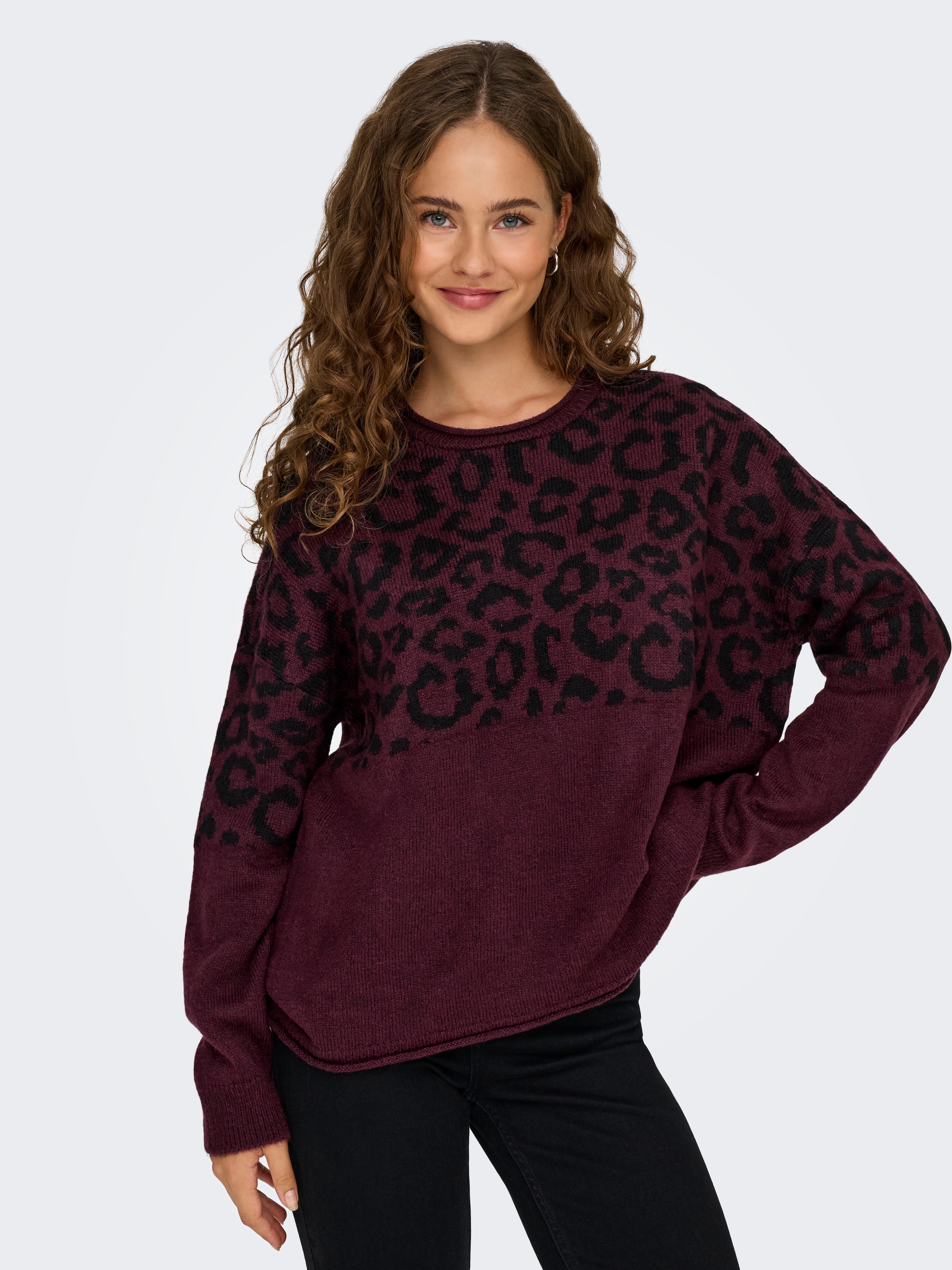 ONLY Rundhalspullover »ONLJADE ANIMAL LS O-NECK NOOS KNT« Kunstfaser, regular fit