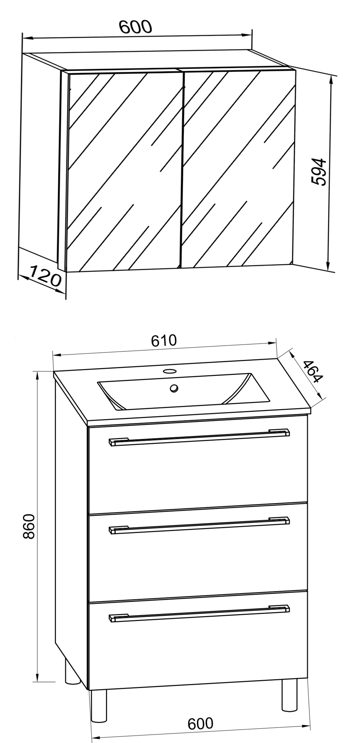 VCM Waschtisch »3-tlg. Waschplatz Waschtisch Badinos Schublade SP« 3 Stk. tlg.