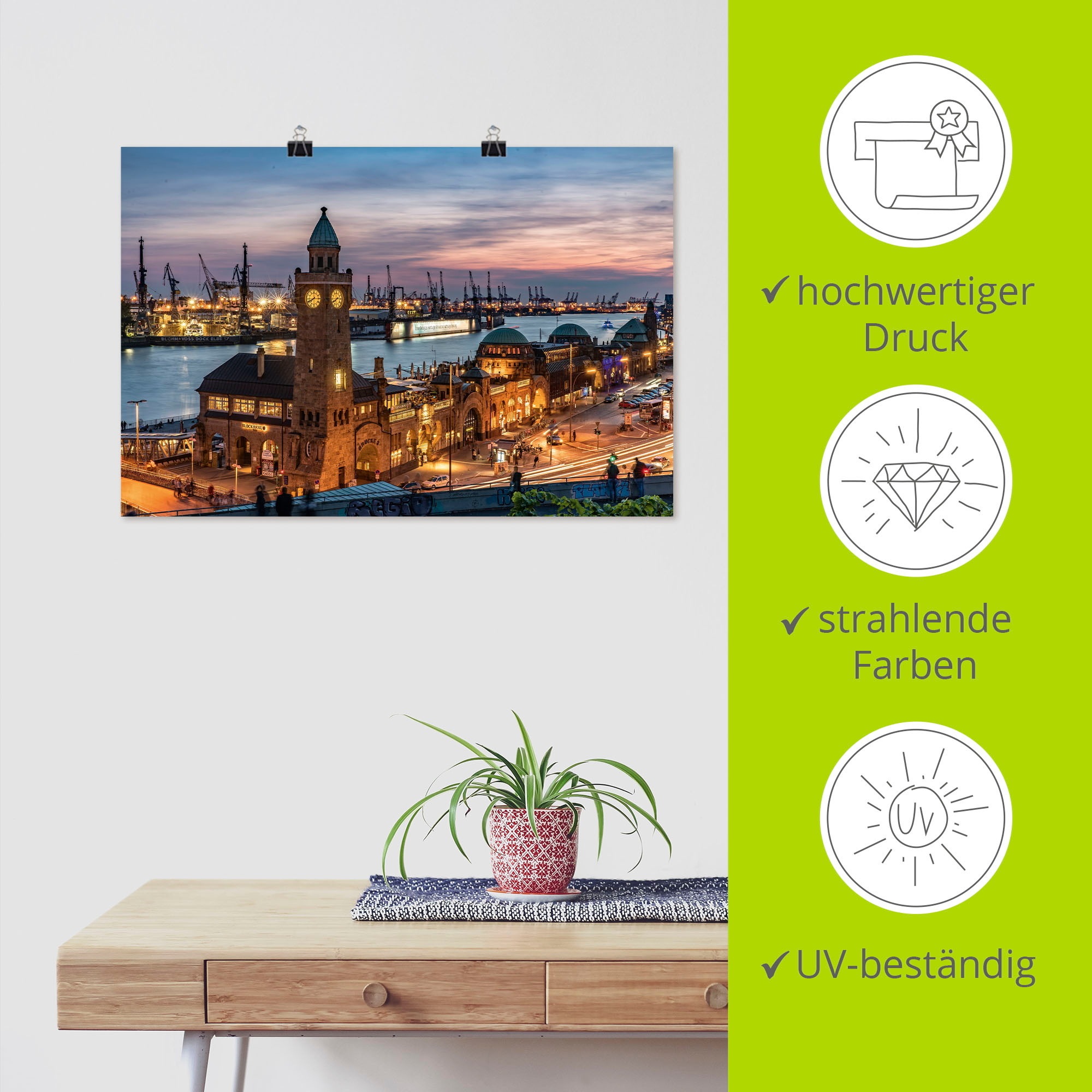 Artland Wandbild »Landungsbrücken Hamburg«, Hamburg, (1 St.), als Alubild, Outdoorbild, Leinwandbild, Poster in verschied. Größen
