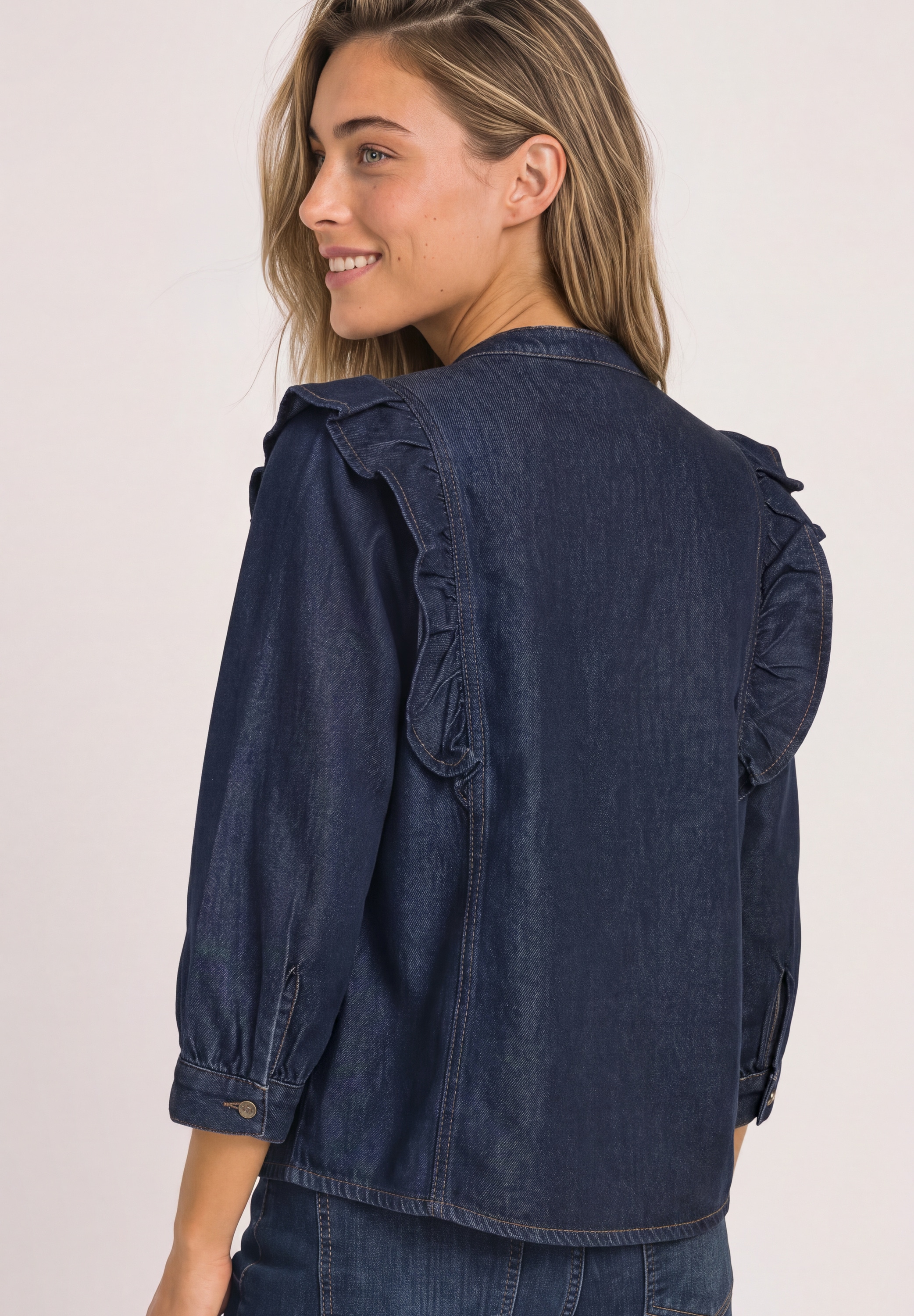 STREET ONE Jeansbluse 3/4-Arm mit Rüschen-Details