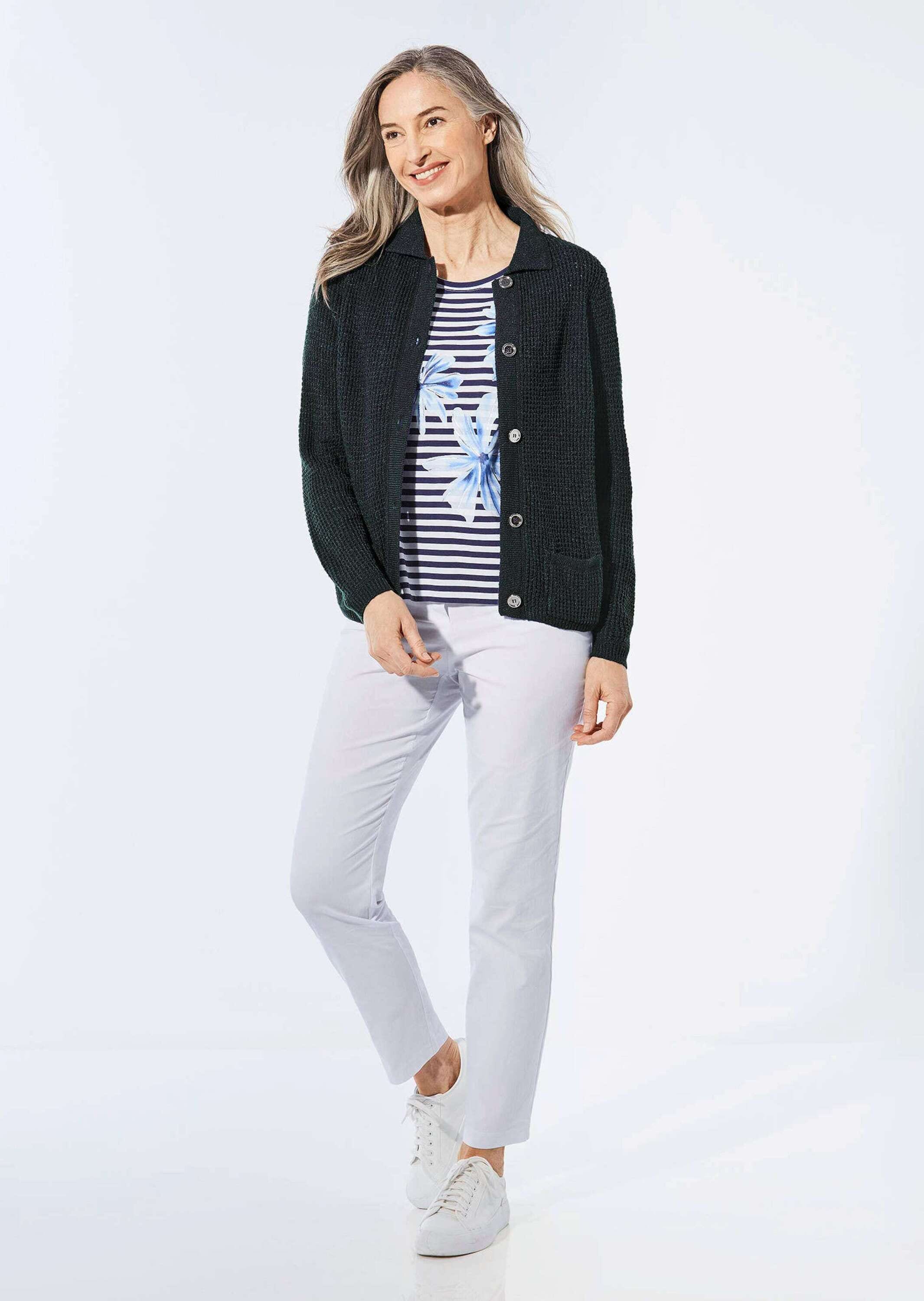 GOLDNER Strickjacke »Kurzgröße Strickjacke mit Polokragen«