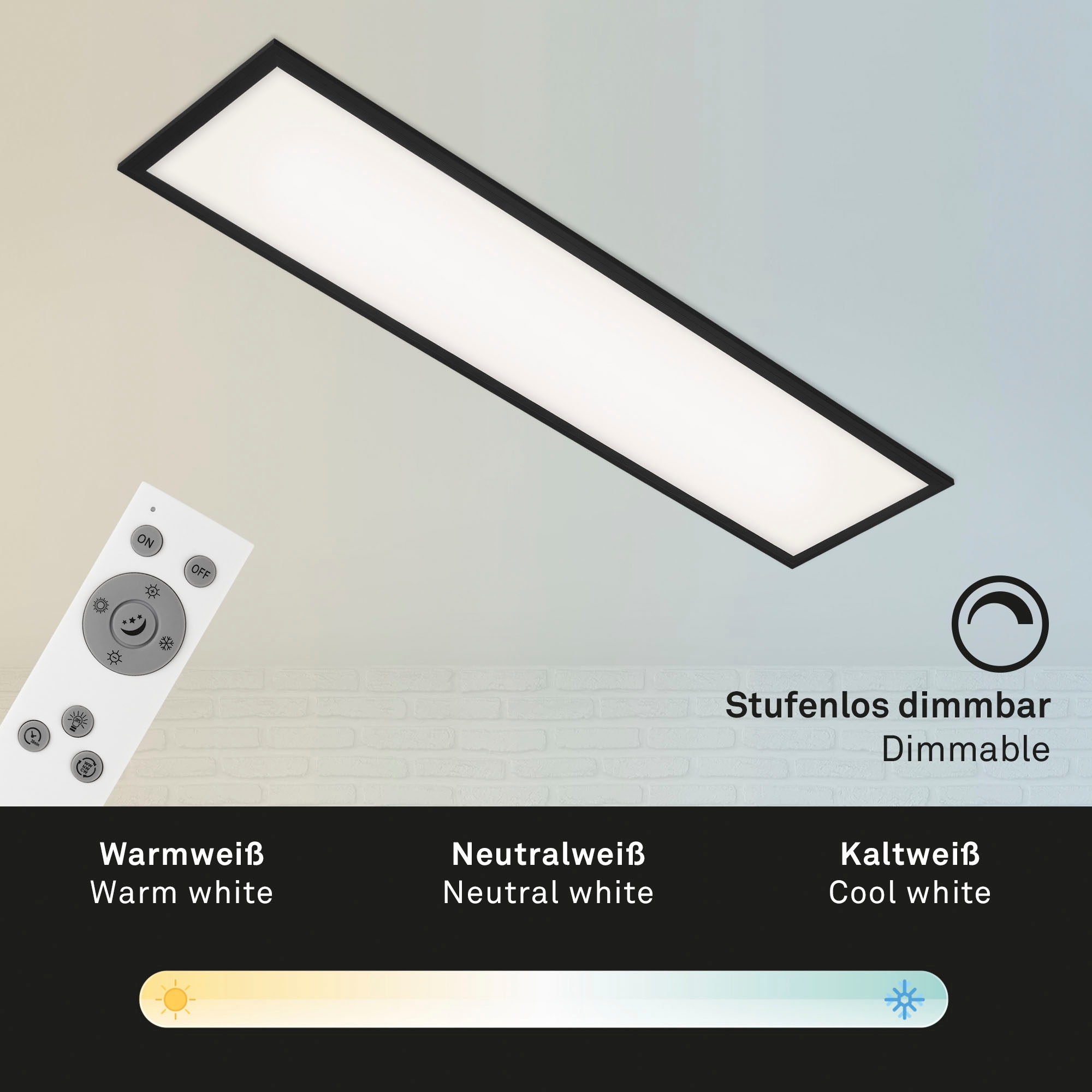 Briloner Leuchten LED Panel »7167015 Piatto«, Deckenlampe, 100x25x6cm, Schwarz, 24W, Wohnzimmer, Schlafzimmer, Flur