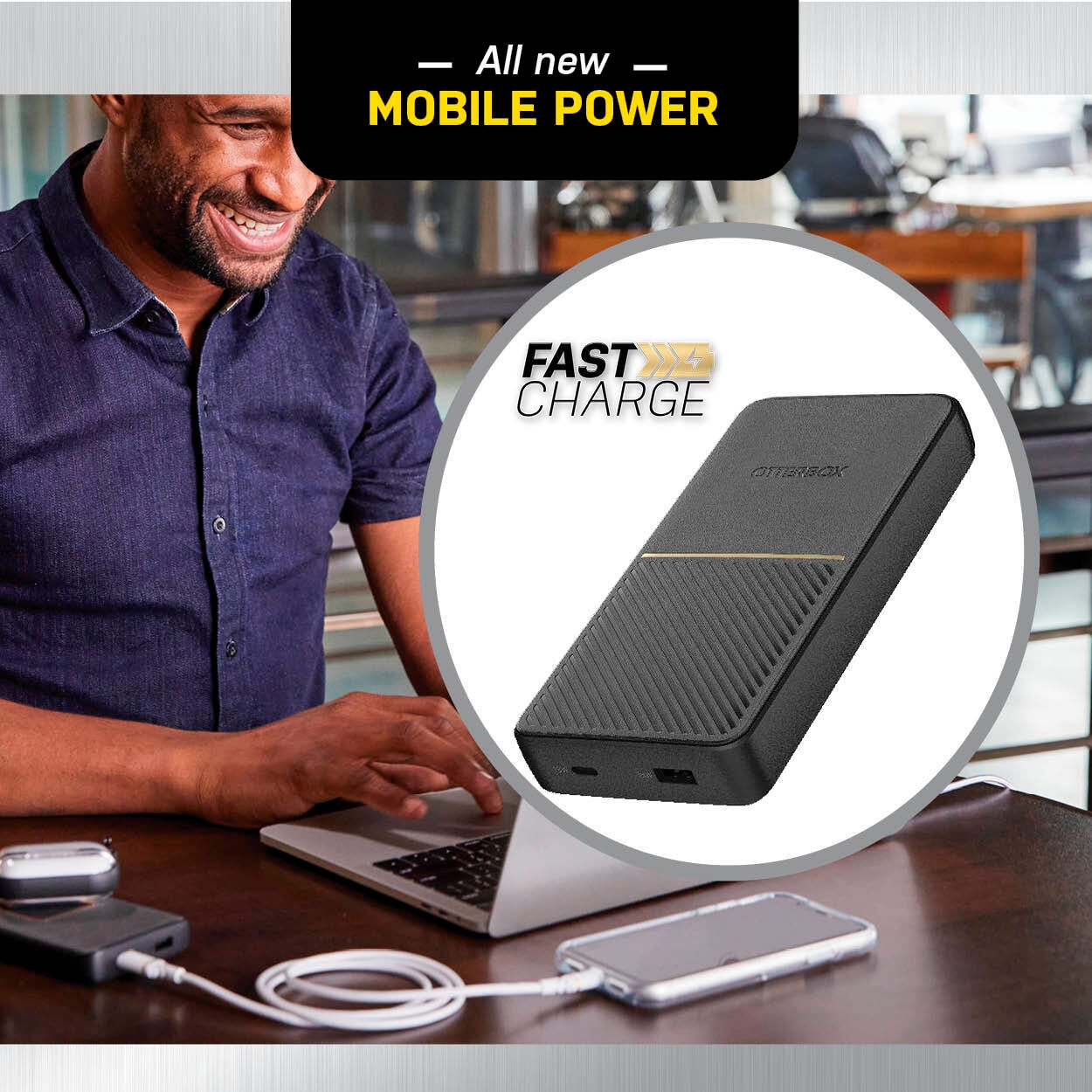 Otterbox Powerbank »Power Bank,schnelles Laden,20000 mAh externer Akku mit USB-A u. USB-C«, 20000 mAh, 12 V, Status LED, schlankes, sturzgeschütztes robustes Design