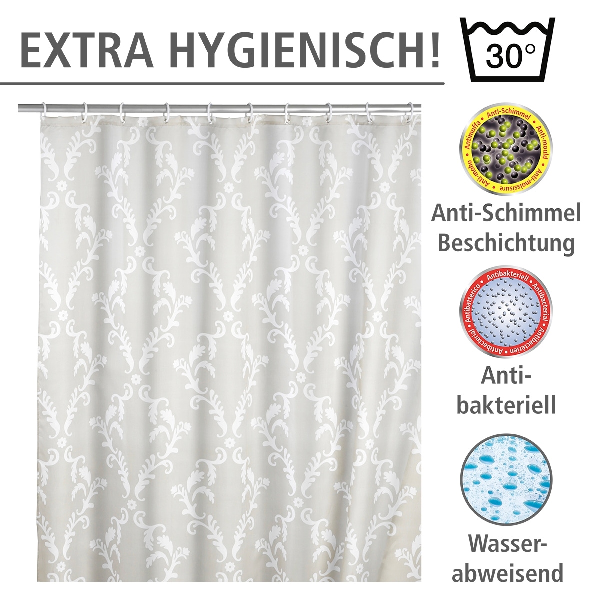 WENKO Duschvorhang »Baroque«, Höhe 200 cm, waschbar