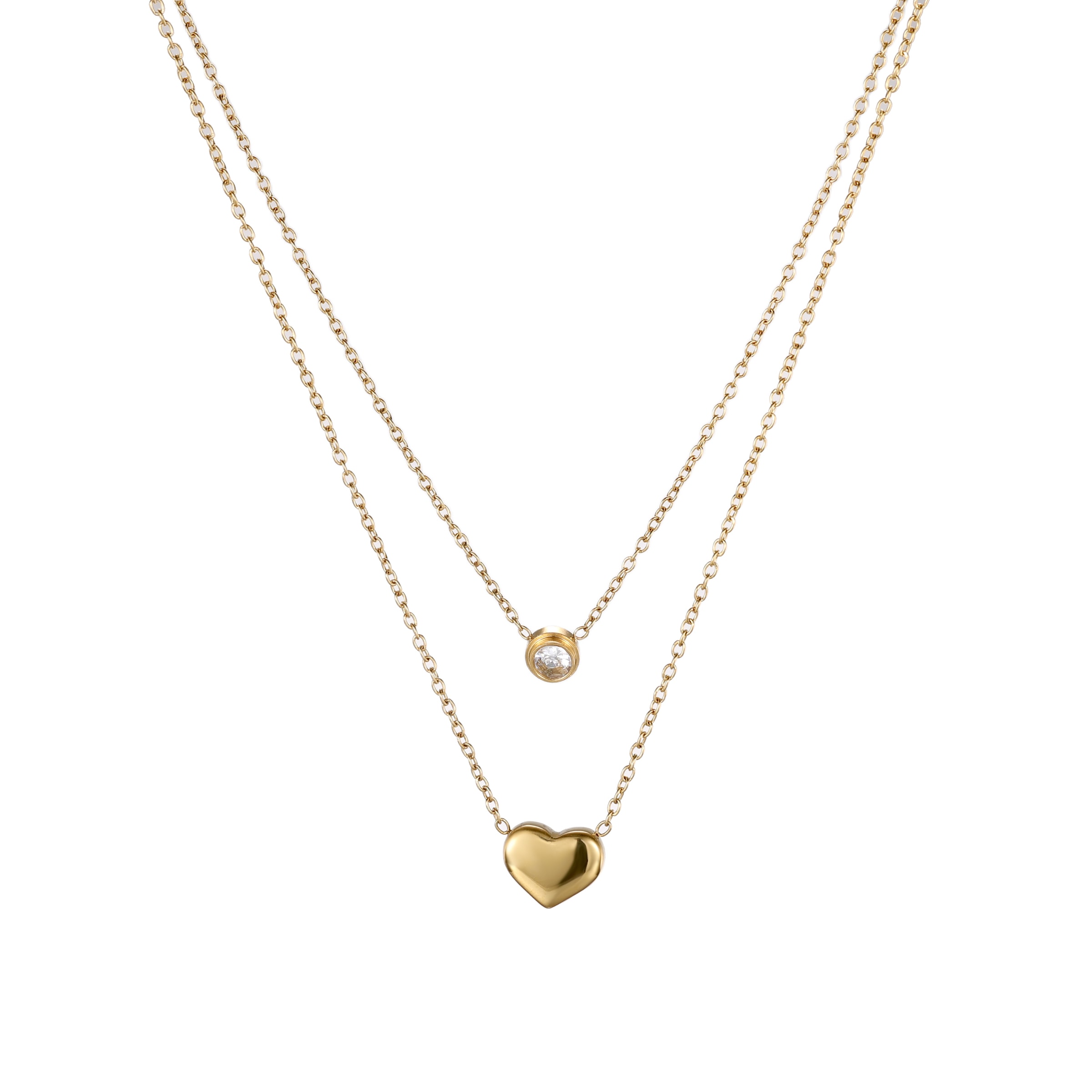 Firetti Kette mit Anhänger »Schmuck Geschenk Edelstahl Halsschmuck doppelreihig Layering Herz« mit Zirkonia (synth.)
