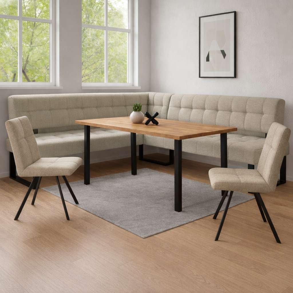 Home affaire Eckbankgruppe »Mia Essecke, Sitzgruppe, Eckbankgruppe, Küchenbankgruppe« Set, 4er, 4 tlg. Eckbank mit Wellenfederung; Tisch in Eiche massiv