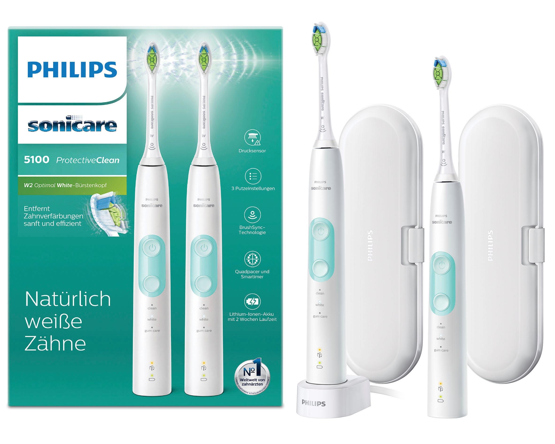 Philips Sonicare Elektrische Zahnbürste »HX6857/34«, 2 St. Aufsteckbürsten, ProtectiveClean Schallzahnbürste 5100, Drucksensor, 3 Programme, Doppelpack