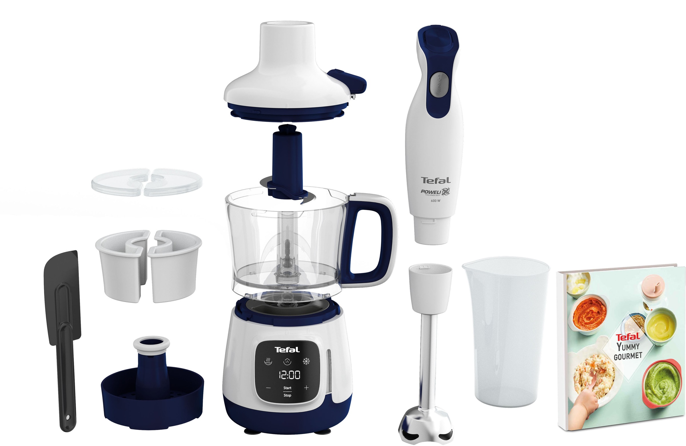 Tefal Stabmixer »HB55W4 Yummy Gourmet Babynahrungszubereiter«, 600 W, inkl. Stabmixer, Spatel, Messbecher, Keramikvorratsbehälter,Rezeptbuch