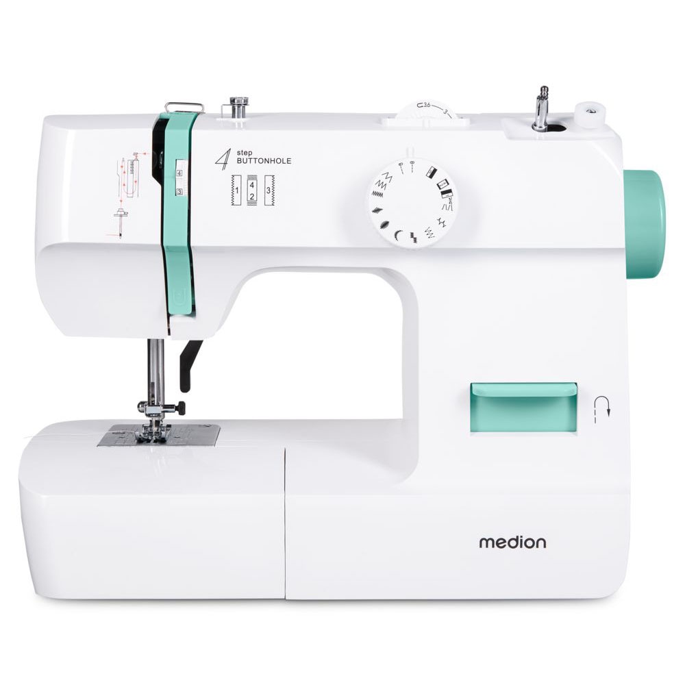 Medion® Nähmaschine »SM70 (MD 11179), 12 Stichmuster, Rückwärtstaste, 70 Watt Motorleistung«, 12 Programme, einstellbare Stichlänge, 4 Schritte Knopfloch, umfangreiches Zubehör