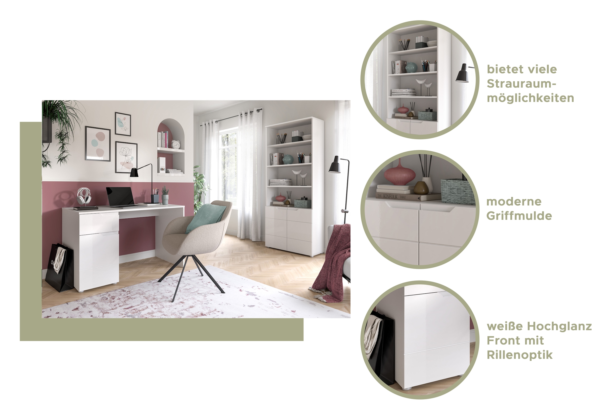 INOSIGN Schreibtisch »CAPRI, 1 Schubkasten & 1Tür inkl. eingefasster Griffmulde«, Computertisch, Home-Office-Tisch, Bürotisch, Office Desk