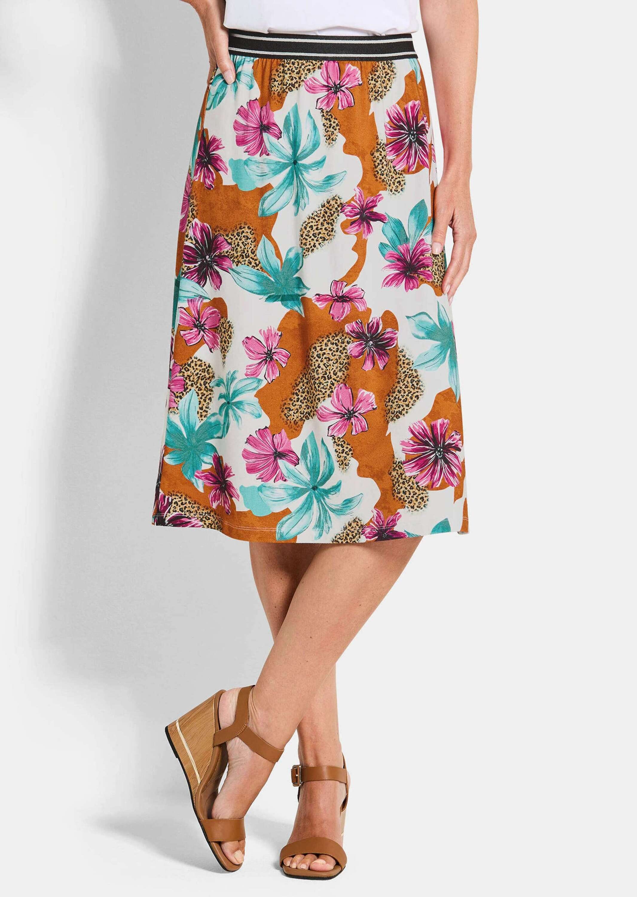 GOLDNER Jerseyrock »Kurzgröße Jerseyrock mit Animal Print und Blumen«