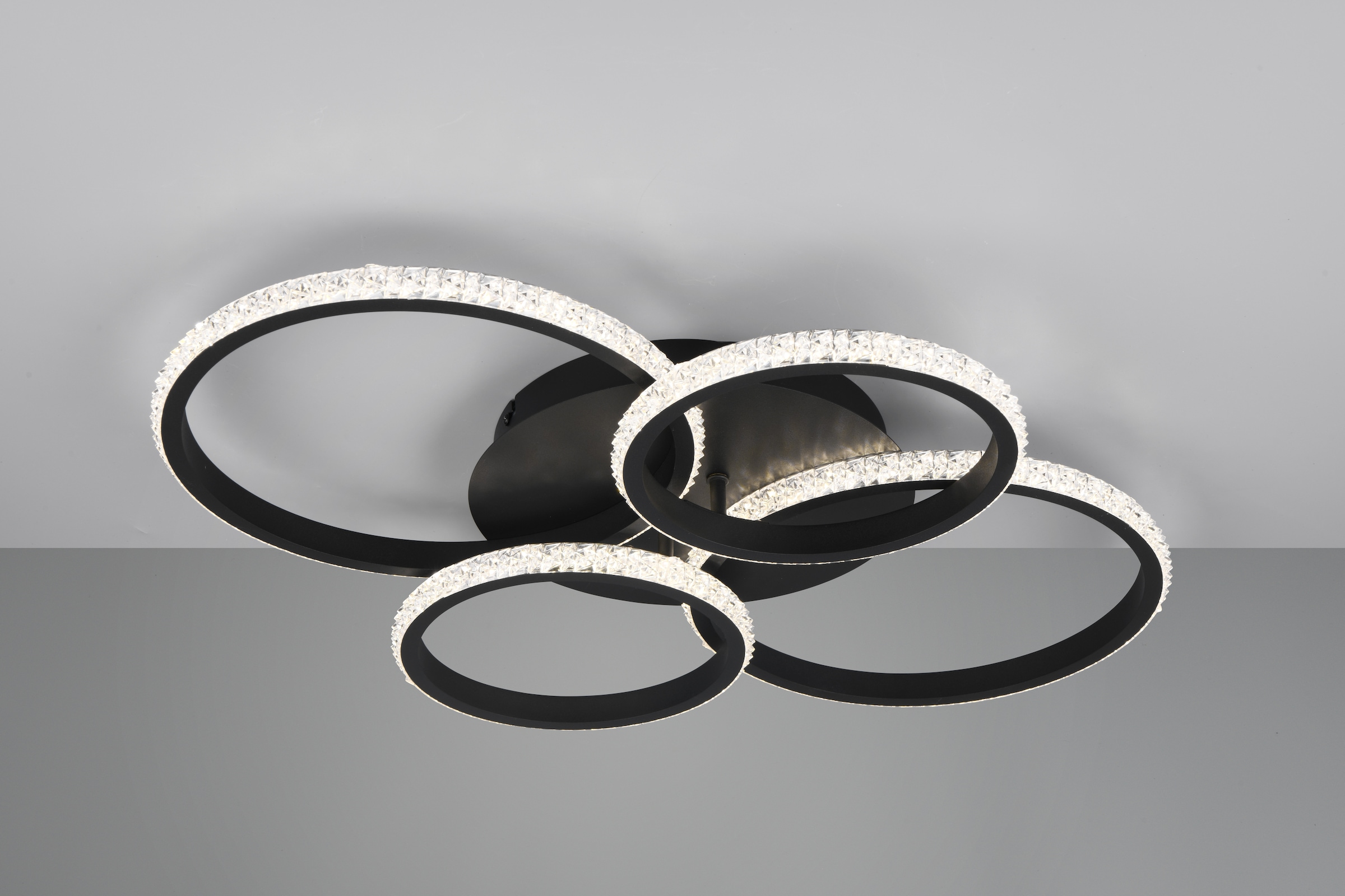 REALITY Leuchten LED Deckenleuchte »CIRES, LED Deckenlampe mit 4 schwenkbaren LED-Ringen, kaltweiß 4000K« LED-Board 1 Stk. Kaltweiß 3400 Lumen 27W, in 3 Stufen dimmbar mit Acryl Kristallen verzierte LED