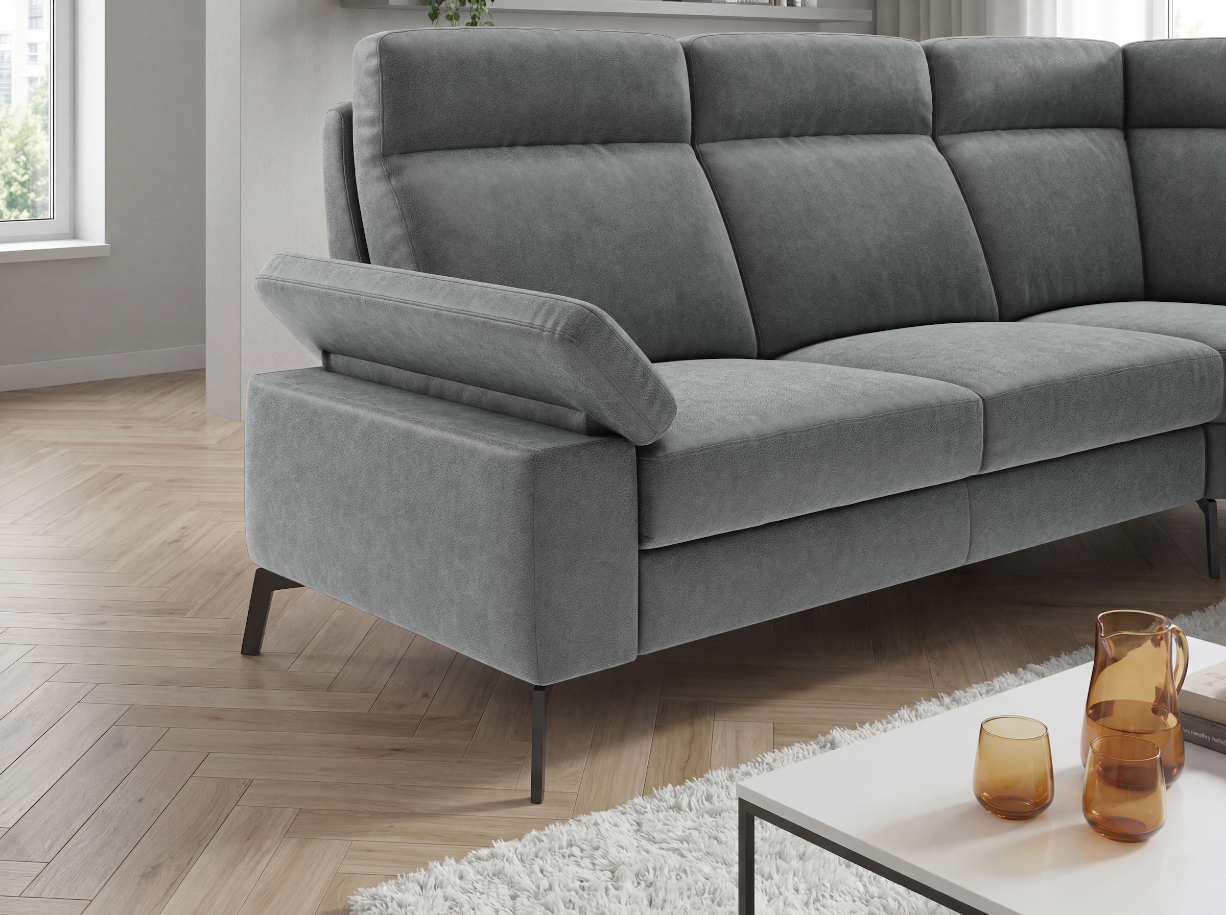 Home affaire Ecksofa »Nalani, optionaler Sitzauszug, Breite: 252 cm« Komfortabler Federkernsitz, großzügige Ecke, klappbare Armlehne