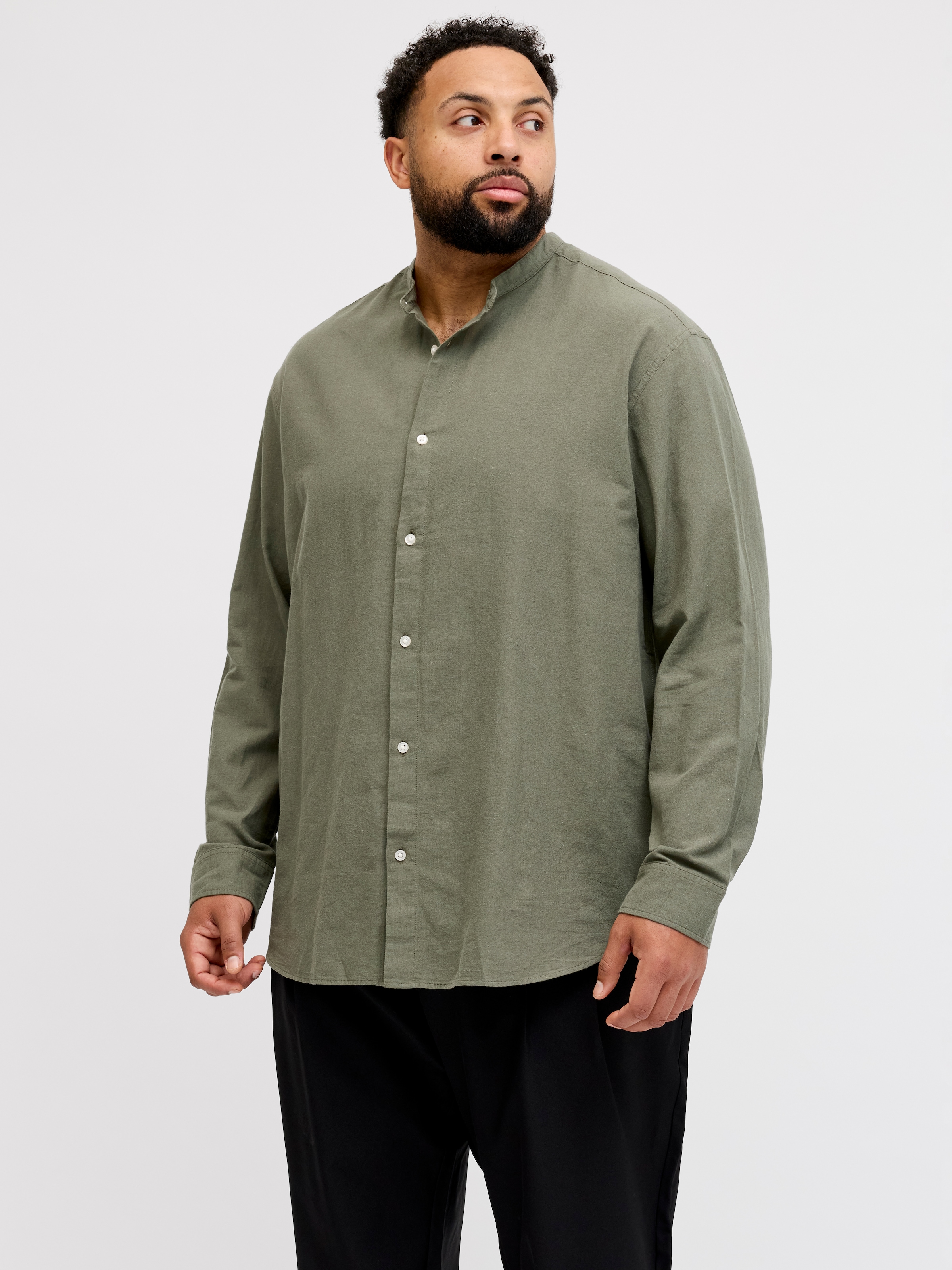Jack & Jones PlusSize Langarmhemd »JJEBREEZE LINEN BLEND BAND SHIRT L PLS« mit Stehkragen