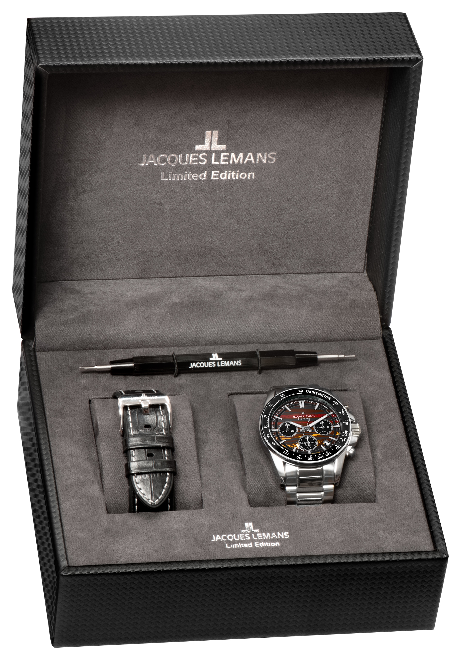 Jacques Lemans Chronograph »Eco Power Limited Edition« Armbanduhr, Solar, Herrenuhr, Edelstahlarmband