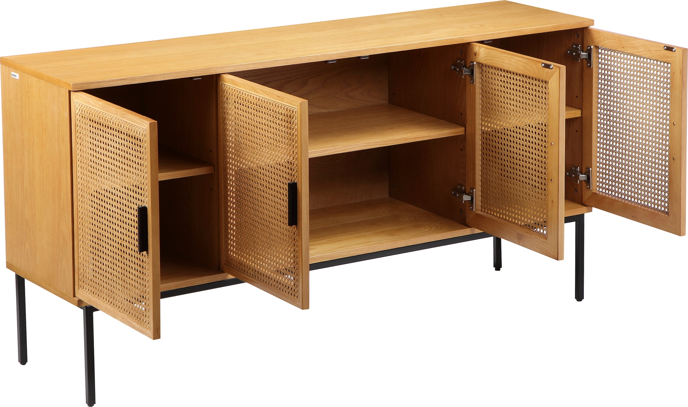 COUCH♥ Sideboard »Feines Geflecht«, Mit Rattan-Geflecht Einsatz, 4-türig