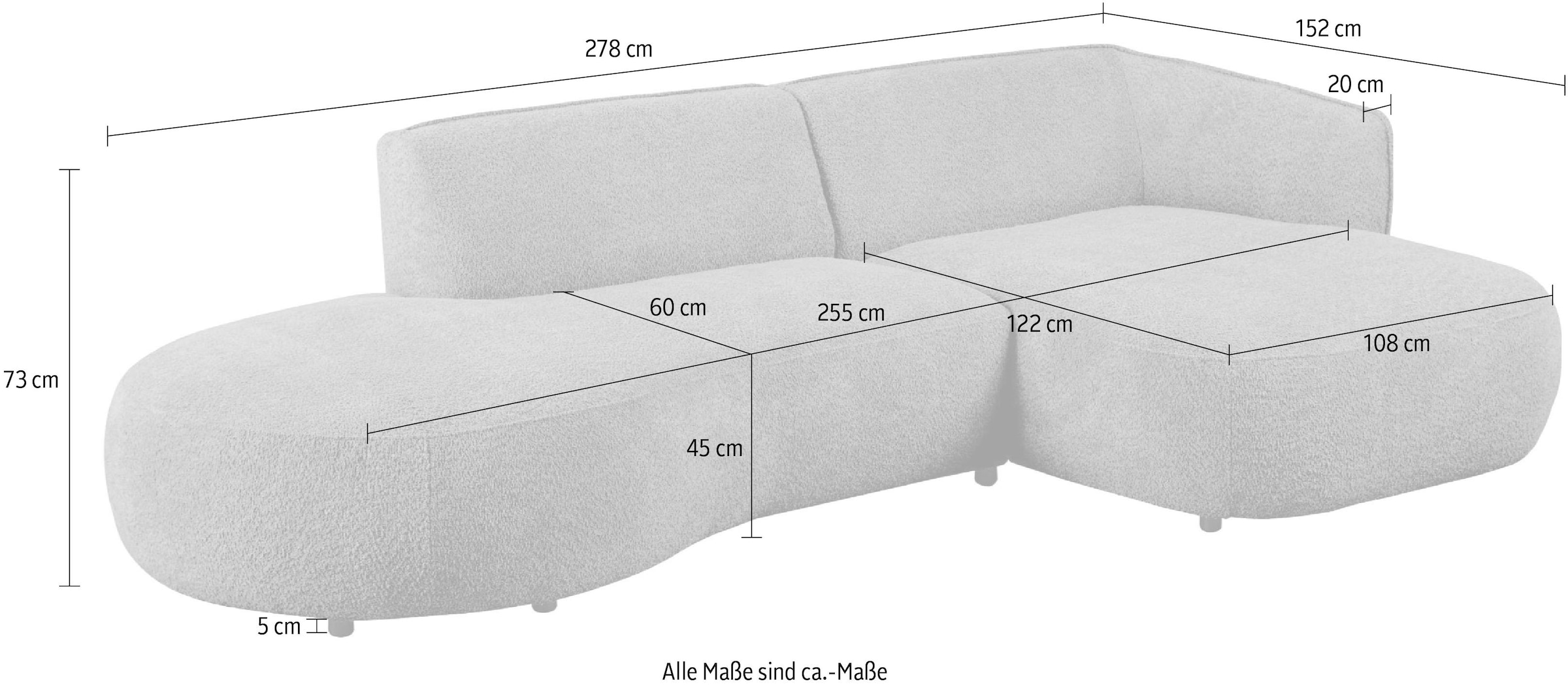 Home affaire Ecksofa »OSTRUP Rundsofa, L-Form, Naturtöne, Boucle oder Chenille« Breite 278 cm, organische Form mit sanften Rundungen