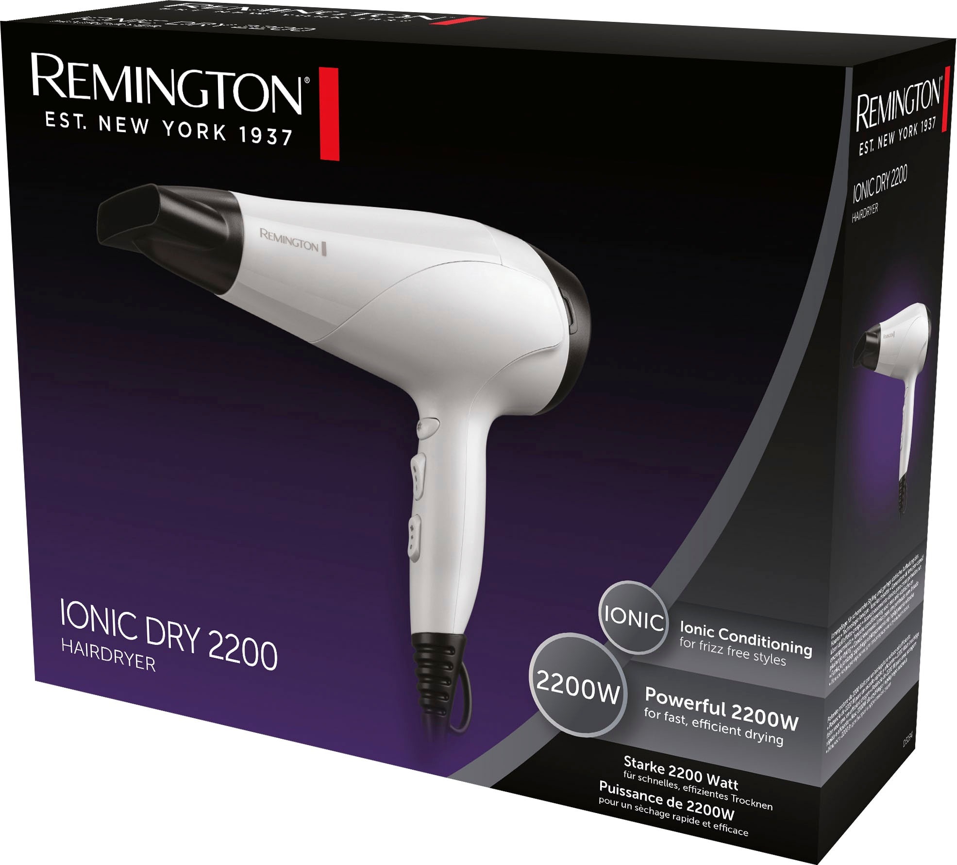 Remington Ionic-Haartrockner »Ionic Dry 2200 D3194«, 2200 W, 1 Aufsätze, für schnelles, effizientes Styling, Ionenpflege, Stylingdüse