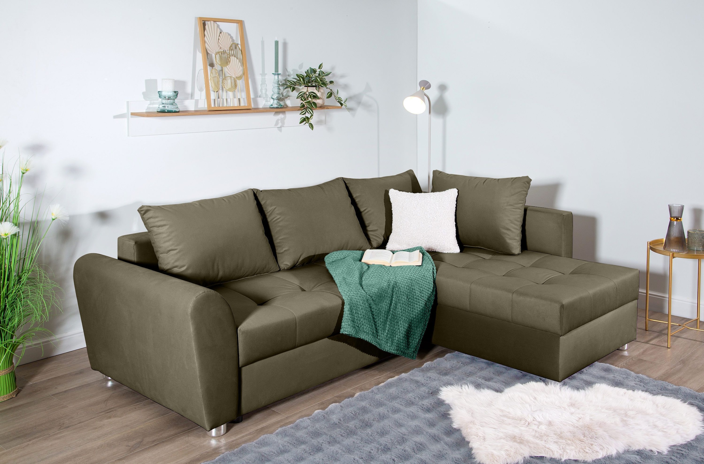 COLLECTION AB Ecksofa »JANA«, Ecksofa,Bettfunktion,Bettkasten,Bonnelfederkern,Rückenkissen