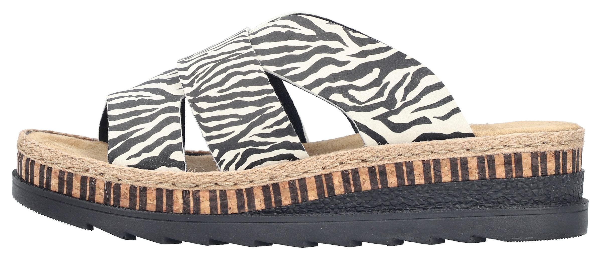 Rieker Pantolette  Keilabsatz, Sommerschuh, Schlappen mit Juteumrahmung