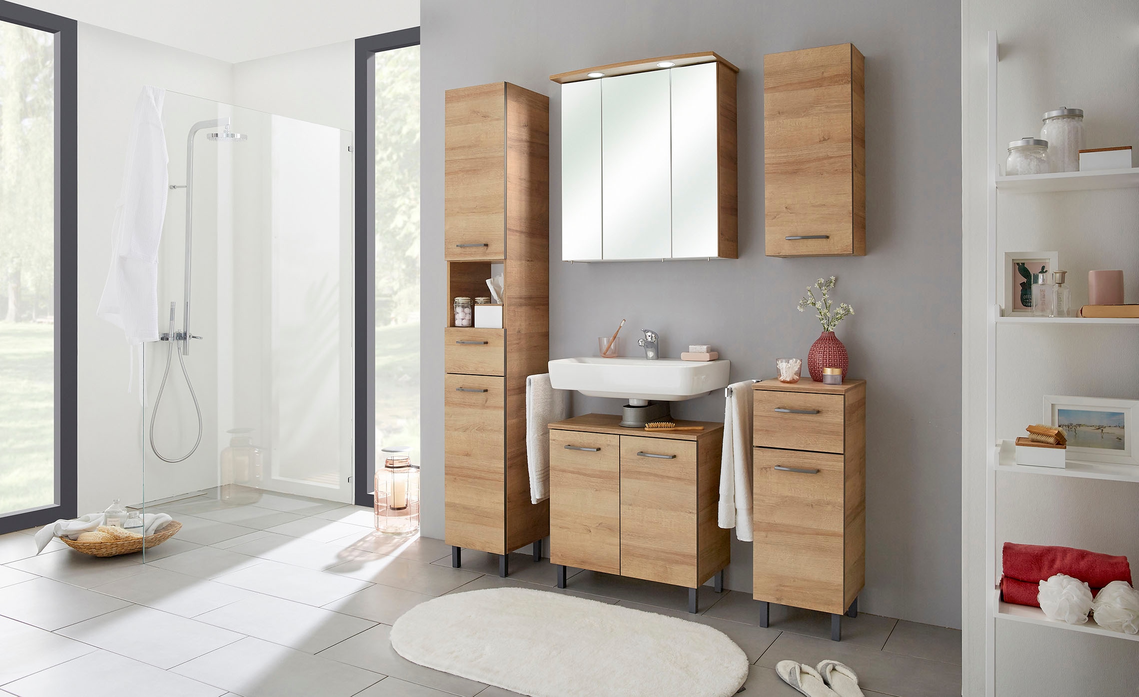 Saphir Waschbeckenunterschrank »Quickset 919 Unterbeckenschrank, Riviera Eiche quer Nachbildung«, Waschbeckenschrank inkl. Türdämpfer, 60 cm breit, ohne Waschbecken