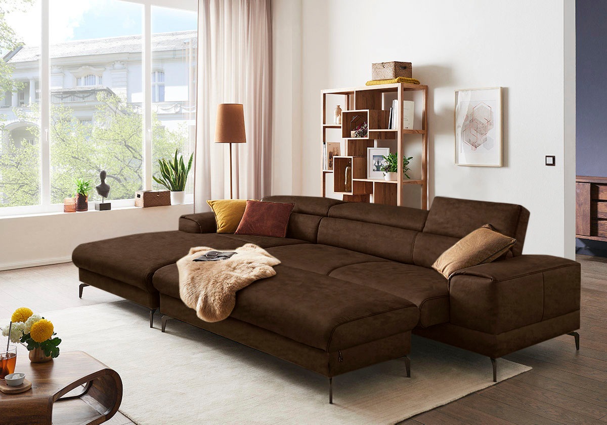 W.SCHILLIG Ecksofa »piedroo, Designsofa mit tollem Sitzkomfort, bequem und elegant, L-Form«, Kopfteilverstellung, wahlweise mit Sitztiefenverstellung, Breite 343cm