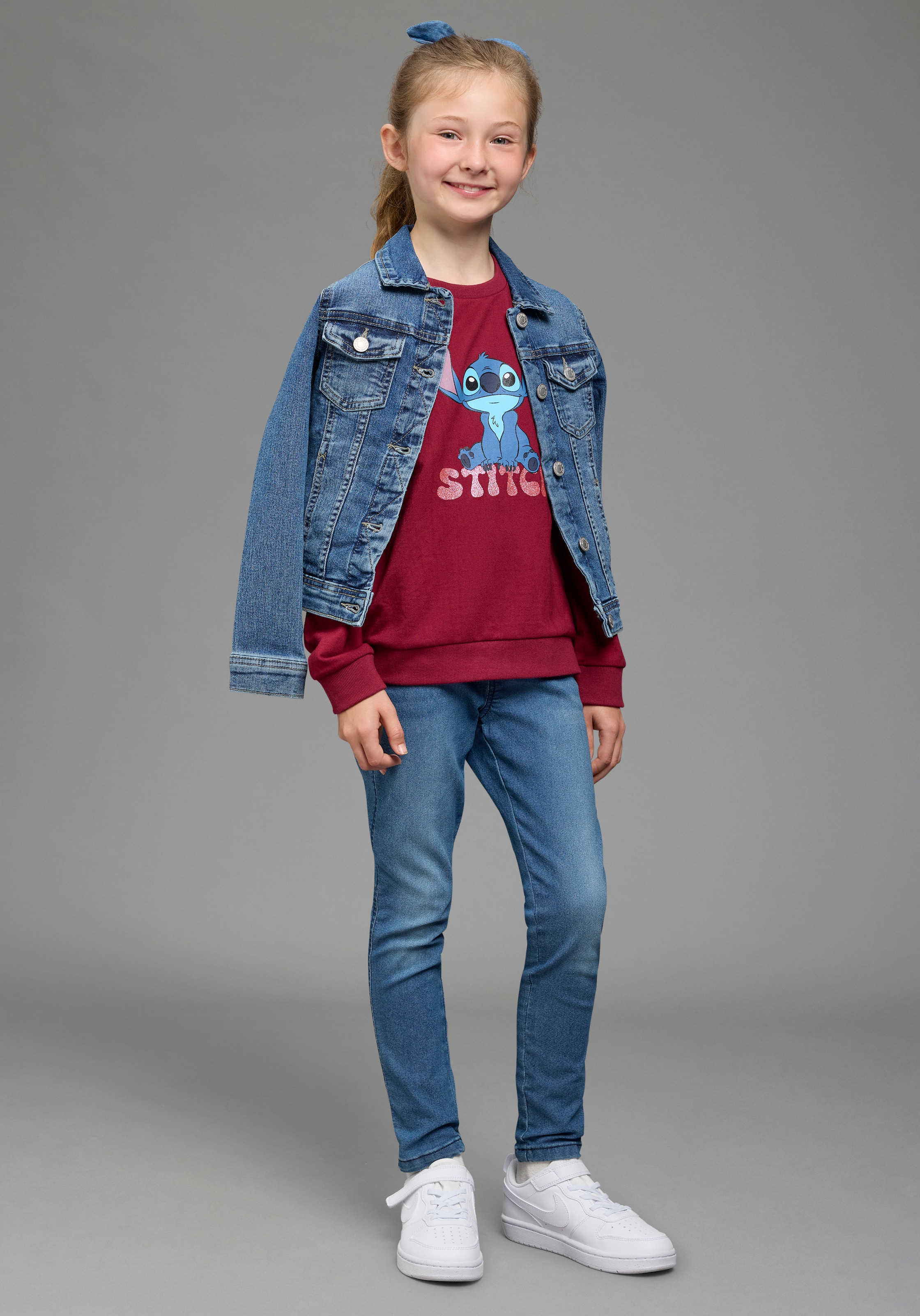KIDSWORLD Sweatshirt »STITCH Glitzerprint Sweatshirt, Disney«, mit Rundhalsausschnitt, mit Rippbündchen, hüftbedeckende Länge
