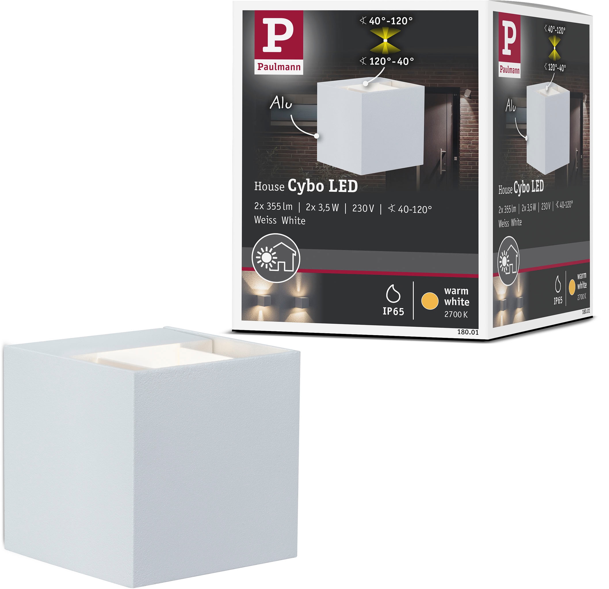 Paulmann LED Außen-Wandleuchte »Outdoor 230V Cybo LED 2x3,5W 230V IP65 eckig 80x80mm Grau Aluminium«, 2 flammig, Outdoor 230V Cybo LED 2x3,5W 230V IP65 eckig 80x80mm Aluminium
