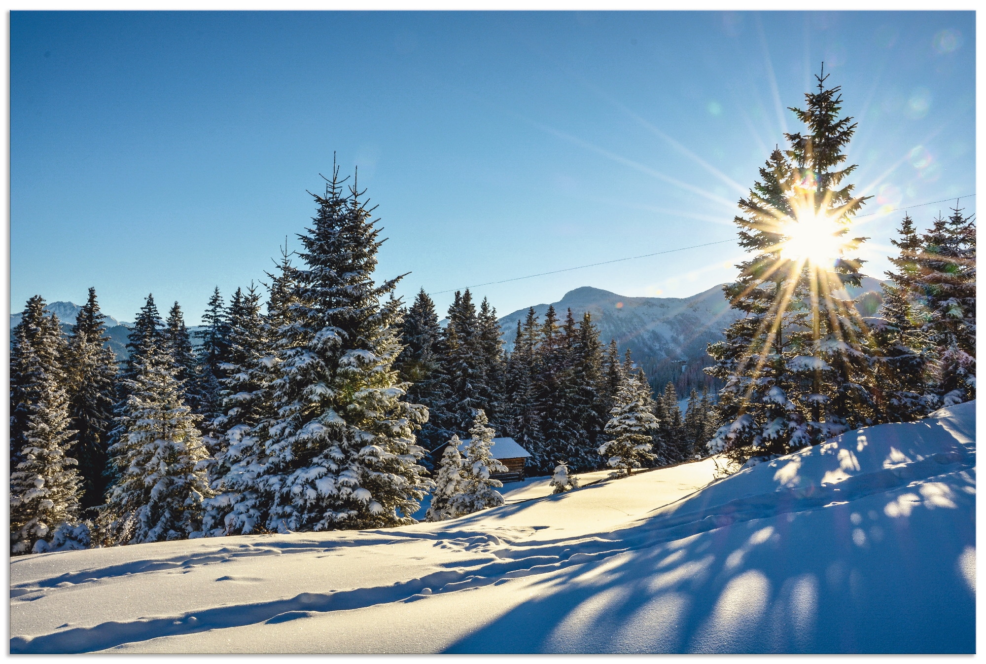 Artland Wandbild »Winterlandschaft mit Sonnenstern«, Berge, (1 St.), als  Alubild, Leinwandbild, Wandaufkleber oder Poster in versch. Größen kaufen  bei OTTO