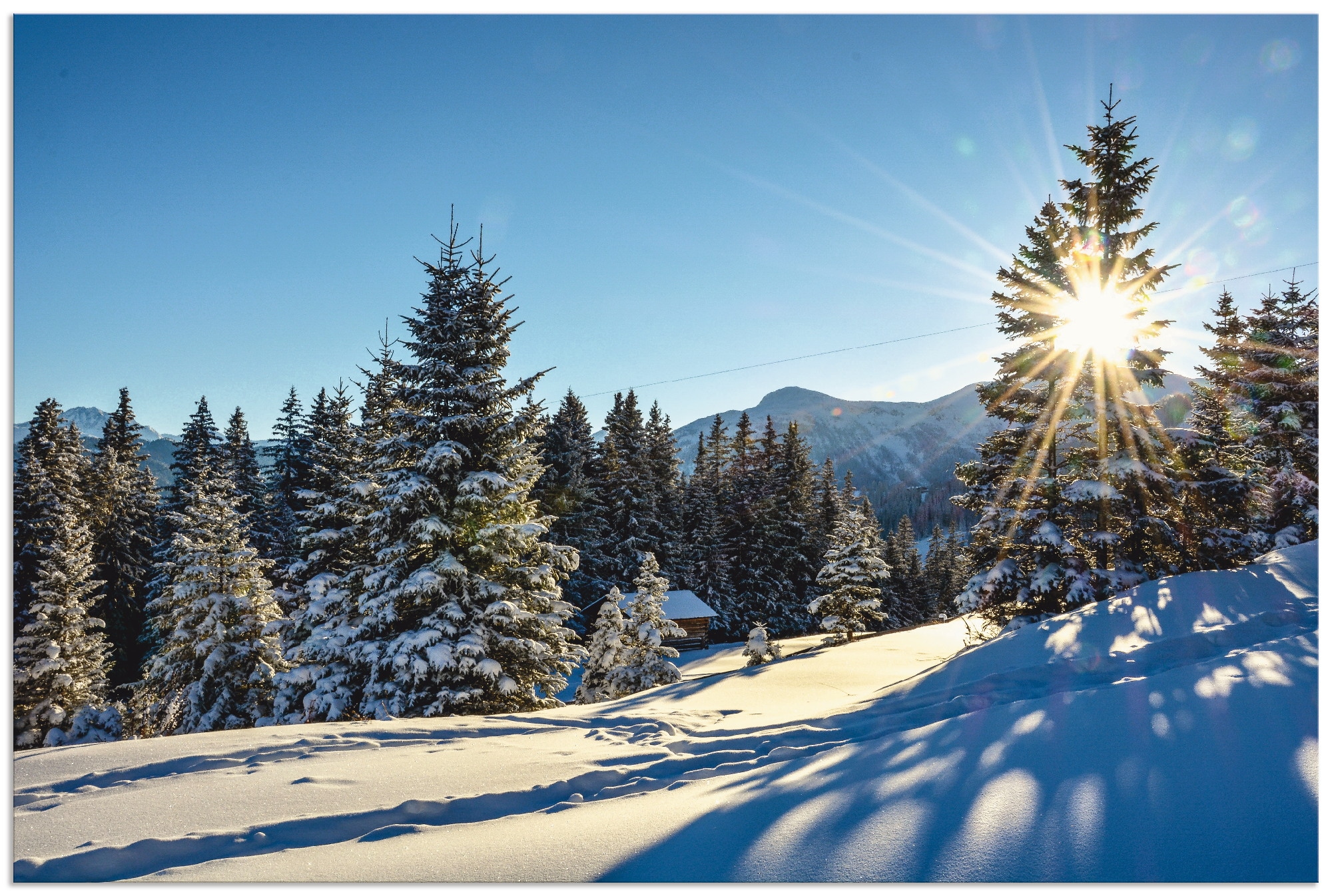 Artland Wandbild »Winterlandschaft mit Sonnenstern«, Berge, (1 St.), in vielen Größen & Produktarten - Alubild / Outdoorbild für den Außenbereich, Leinwandbild, Poster, Wandaufkleber / Wandtattoo auch für Badezimmer geeignet