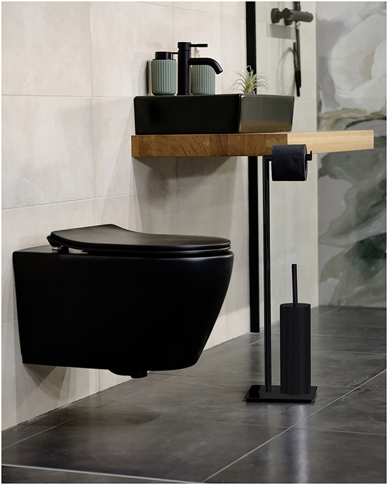 WENKO WC-Garnitur »Modell Recco«, aus Metall, Standgarnitur, Stahl, mit Toilettenpapierrollenhalterung und Klobürste