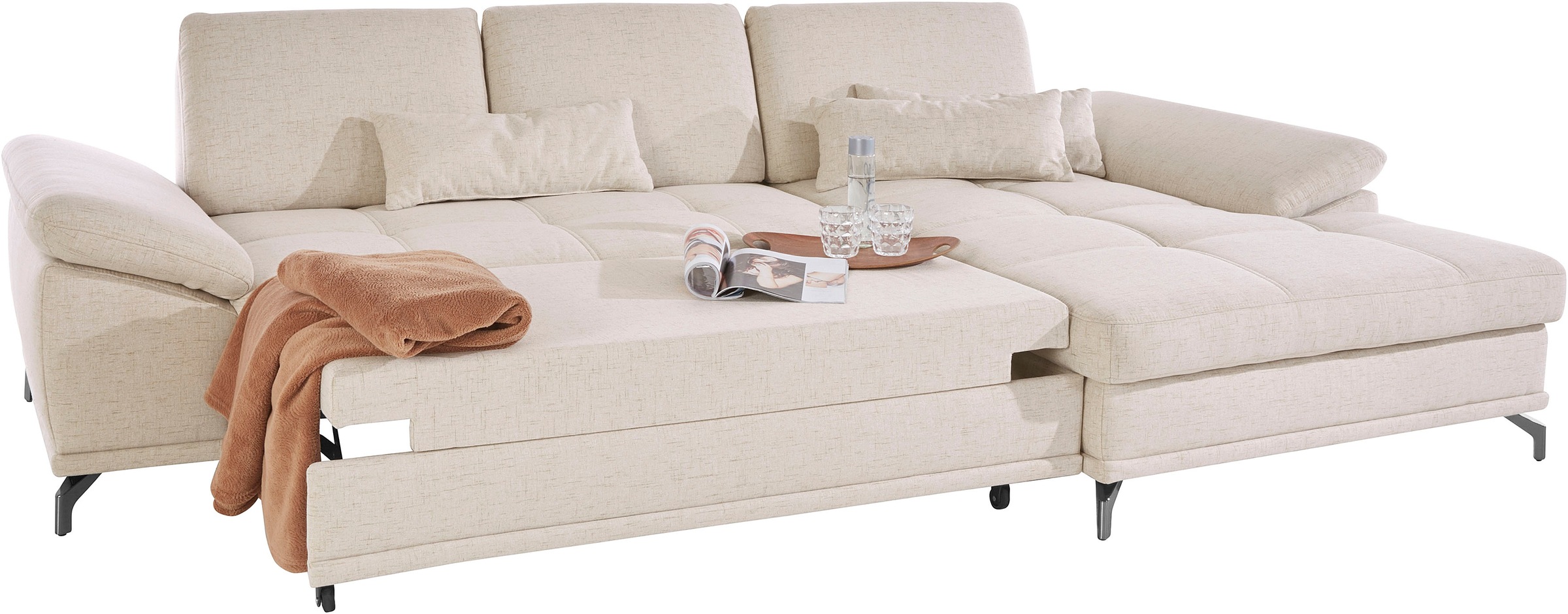 Places of Style Ecksofa Costello, mit Sitztiefenverstellung und Armlehnfunktion, incl. 3 Nierenkissen