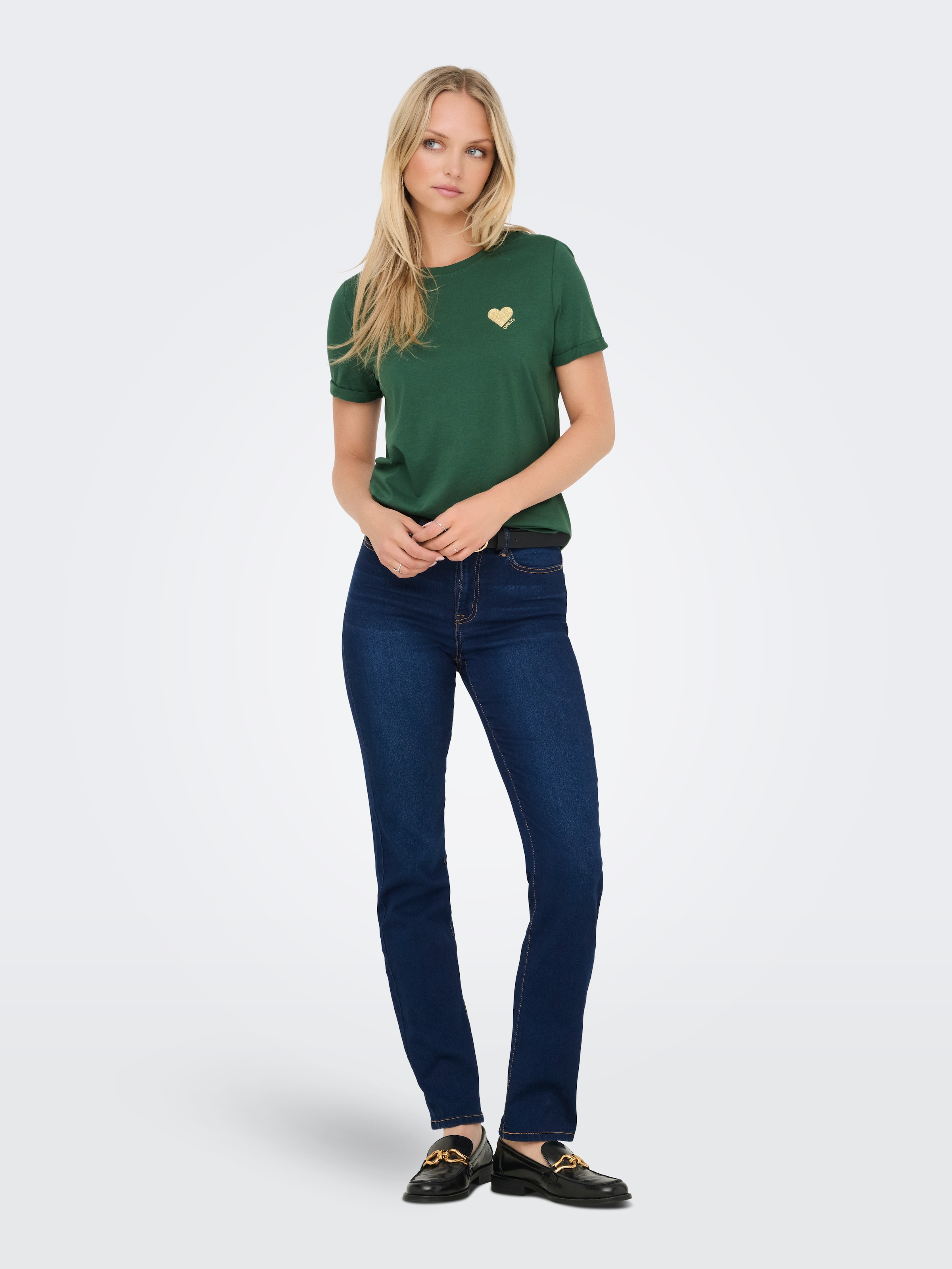 ONLY Kurzarmshirt »ONLKITA – T-Shirt mit Logo-Print und Rundhalsausschnitt«, regular fit, casual, Single Jersey, Baumwolle, Rundhals