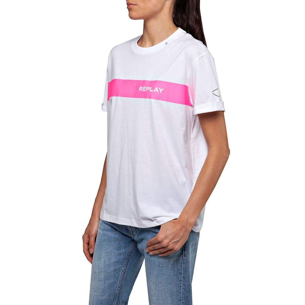 Replay T-Shirt, mit auffälligem Neon-Logoprint