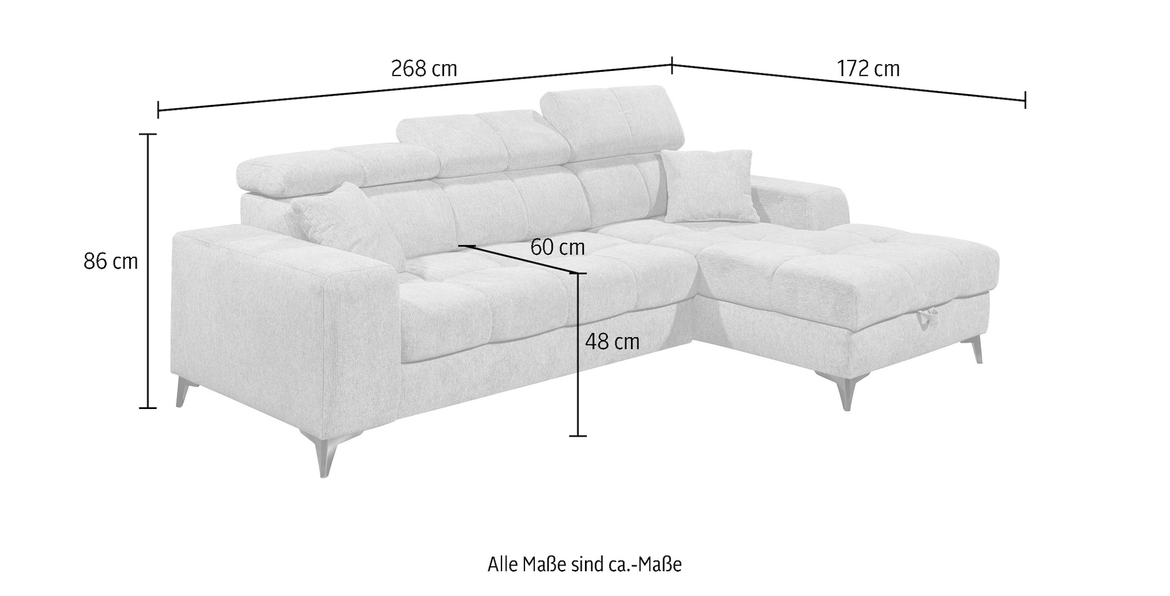 ED EXCITING DESIGN Ecksofa »Sydney L-Form«, mit Bettfunktion, Bettkasten, Kopfteilverstellung & 2 Zierkissen