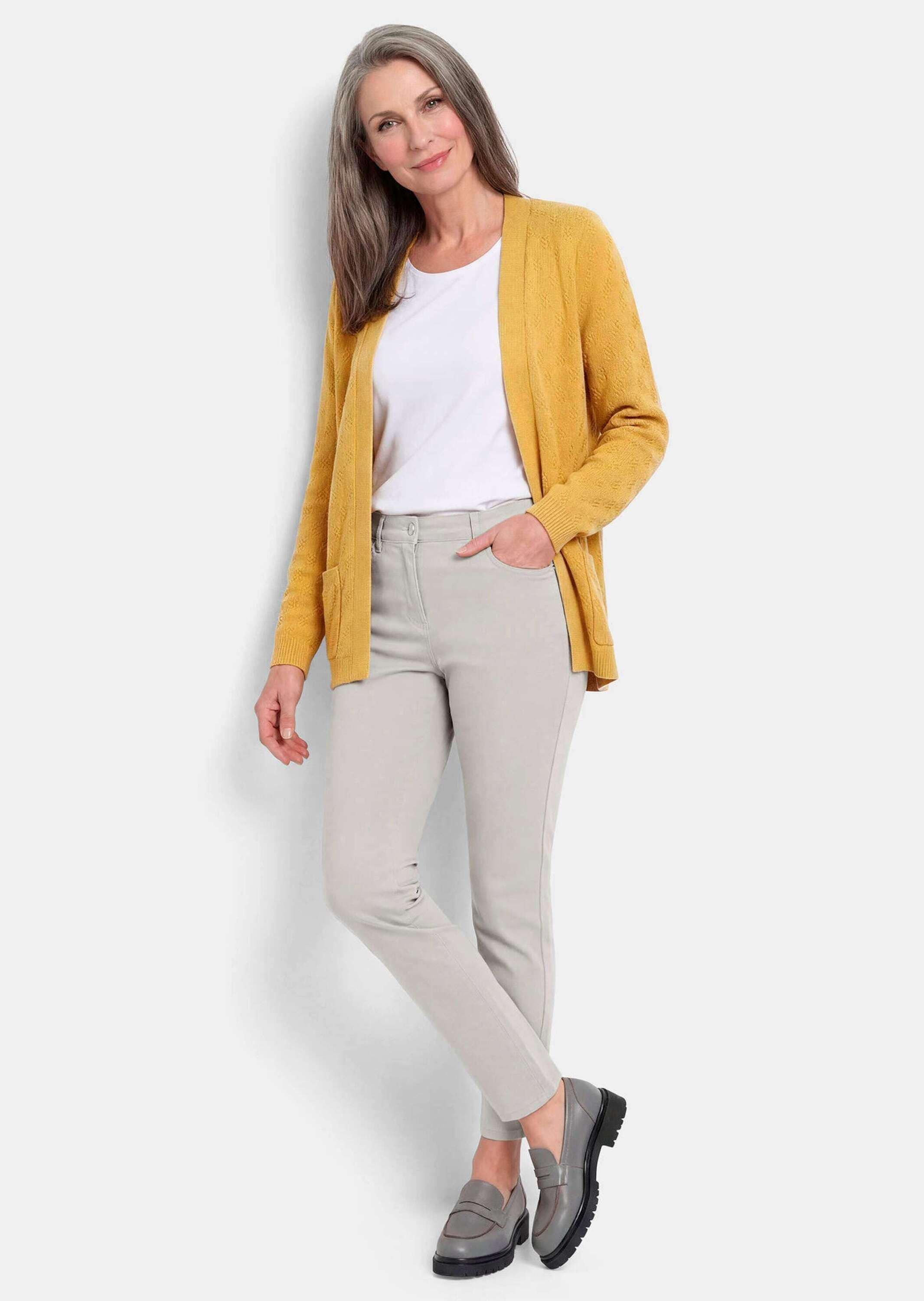 GOLDNER Strickjacke »Baumwoll-Cardigan ohne Verschluss« aufgesetzte Taschen