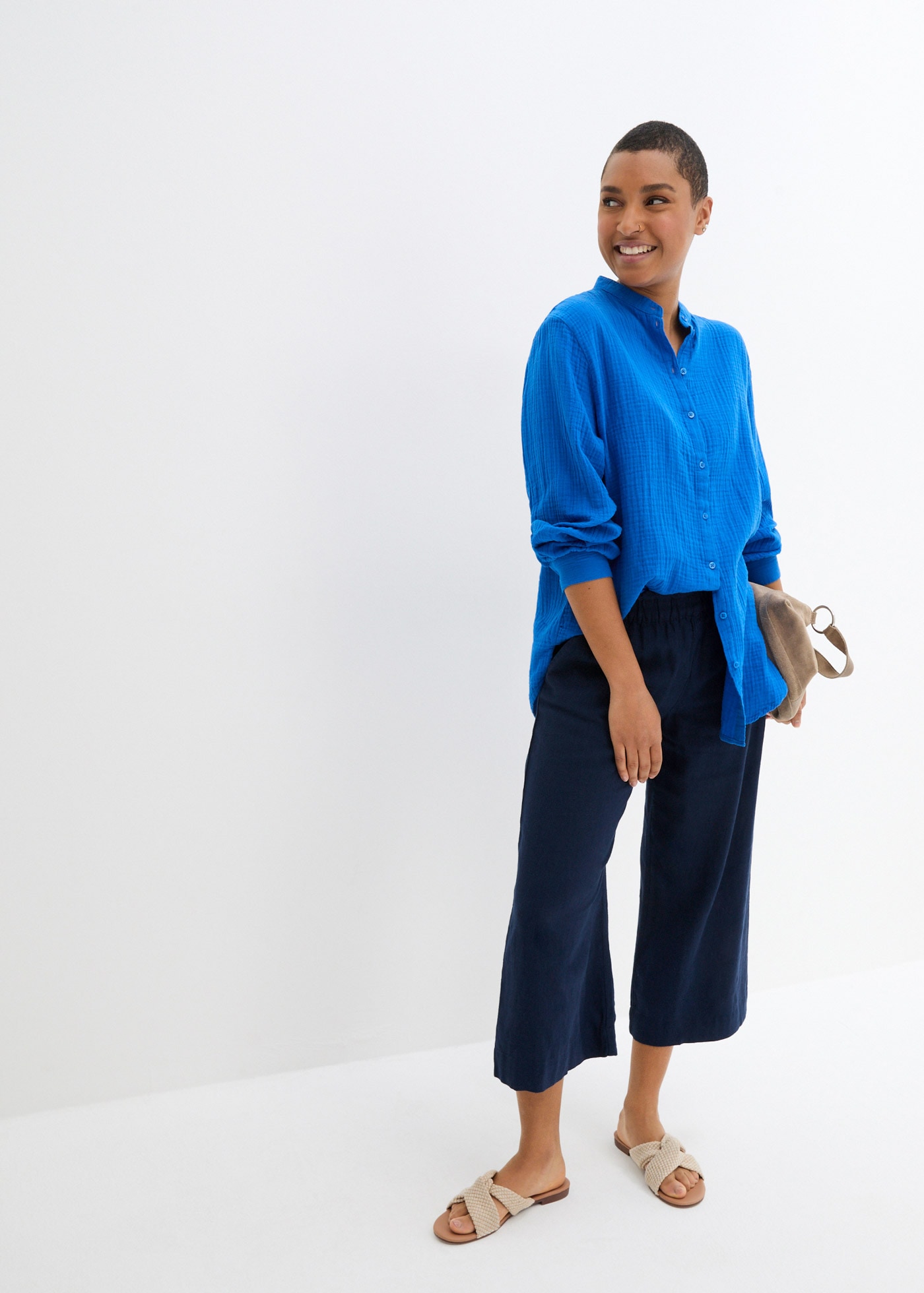 bonprix Langarmbluse »Musselin-Longbluse aus Baumwolle« Oversize-Passform, mit Seitenschlitzen, aus Musselin