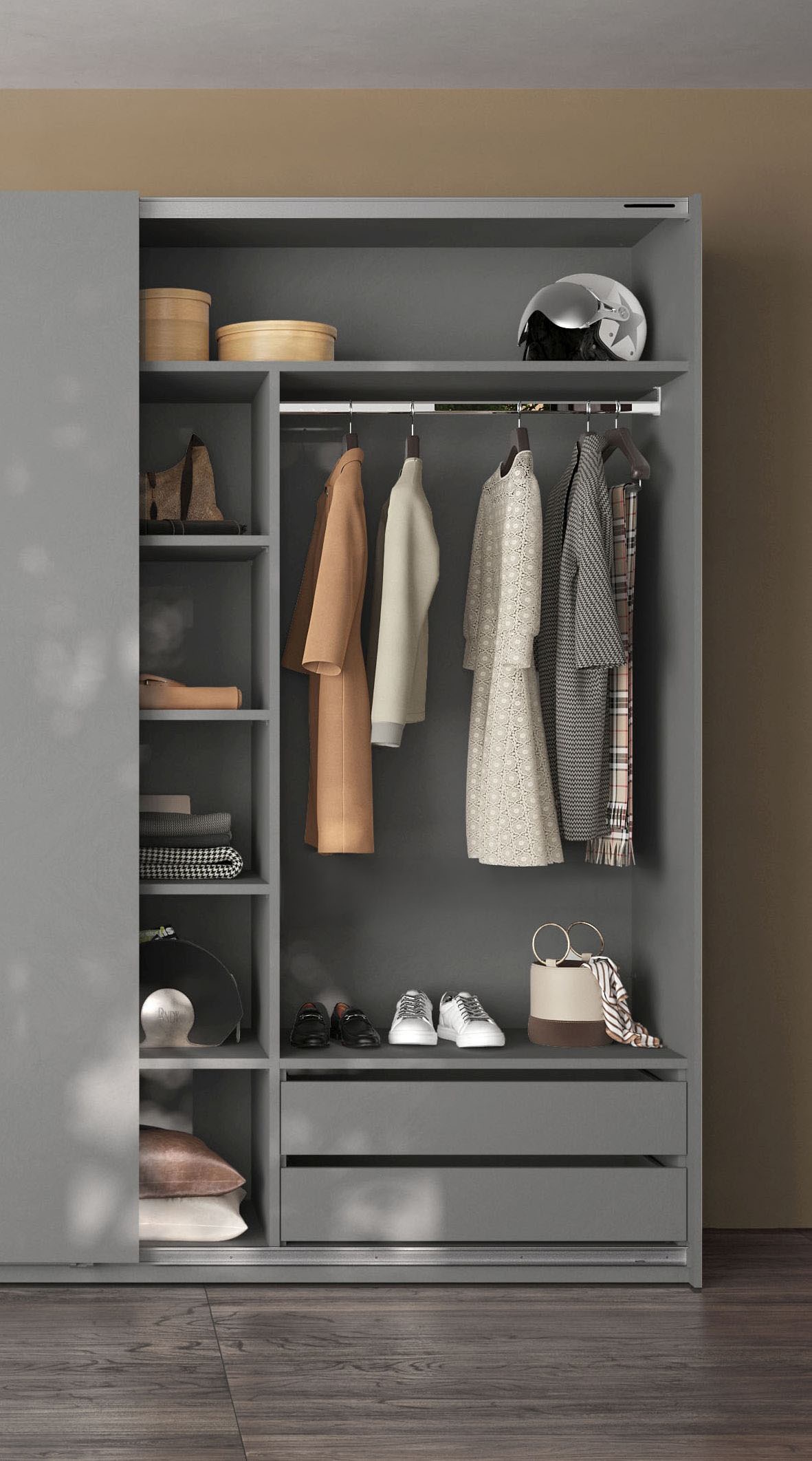 INOSIGN Inneneinteilung »Jupiter – Steingrau, B135×H193 cm, 4 Böden B43 cm, SK-Einsatz B62 cm«