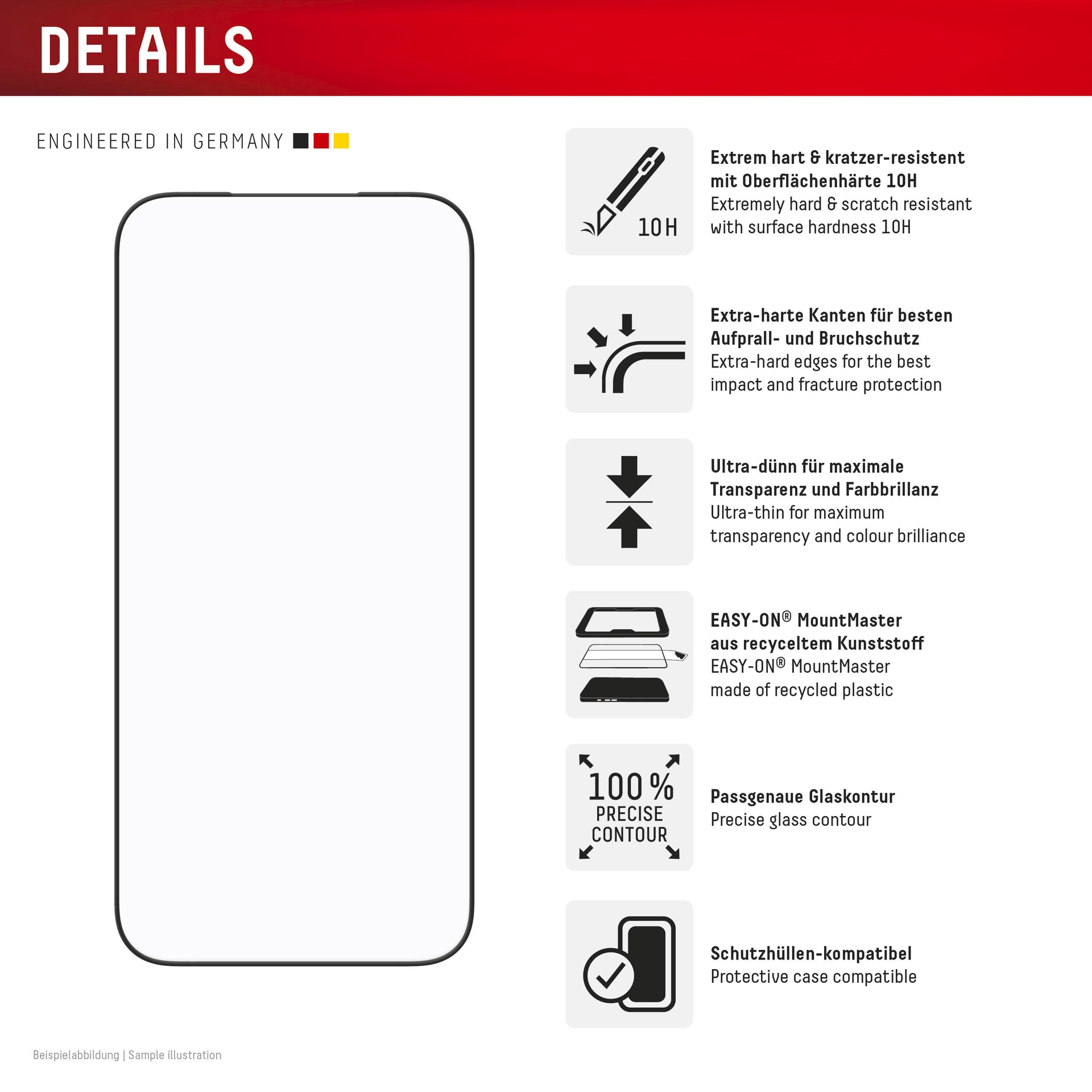 Displex Displayschutzglas »Premium Glass Screen Protector mit EASY-ON MountMaster« für Apple iPhone 17 Pro Max Displayschutzfolie, Schutzfolie, Bildschirmschutz, kratz- & stoßfest