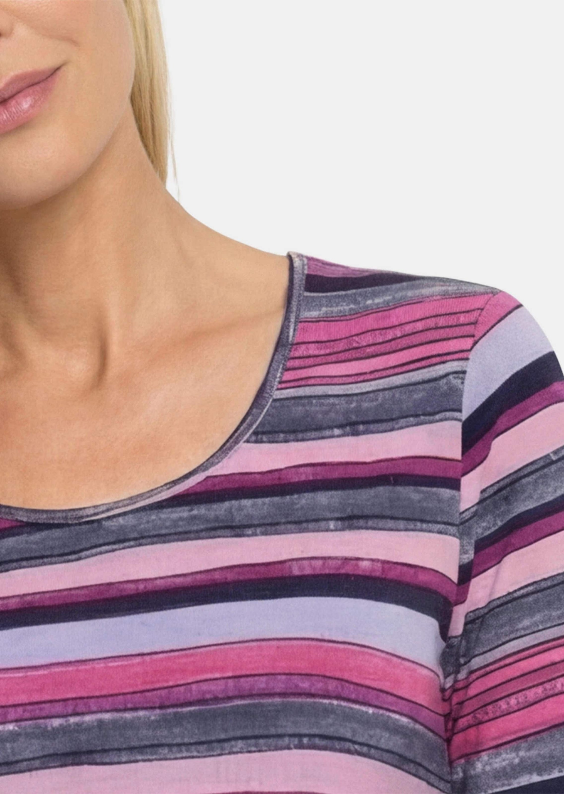 GOLDNER Kurzarmshirt »Kurzgröße Baumwollshirt mit künstlerischem Streifendessin« stretchbequemer Viskosejersey