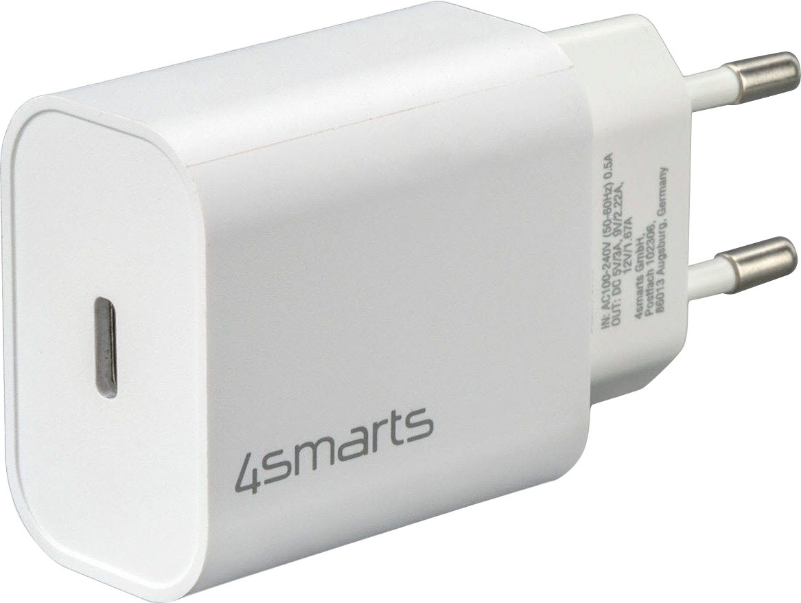 4smarts Smartphone-Ladegerät »Schnelllade-Set 20W mit 1,5m Lightning Kabel f. iPhone«, (150 cm Lightning Kabel für iPhone 11 12 13 14 Pro Max Mini SE iPad), 20W Schnellladegerät iPhone Ladekabel USB-C Ladegerät PD Schnelllader