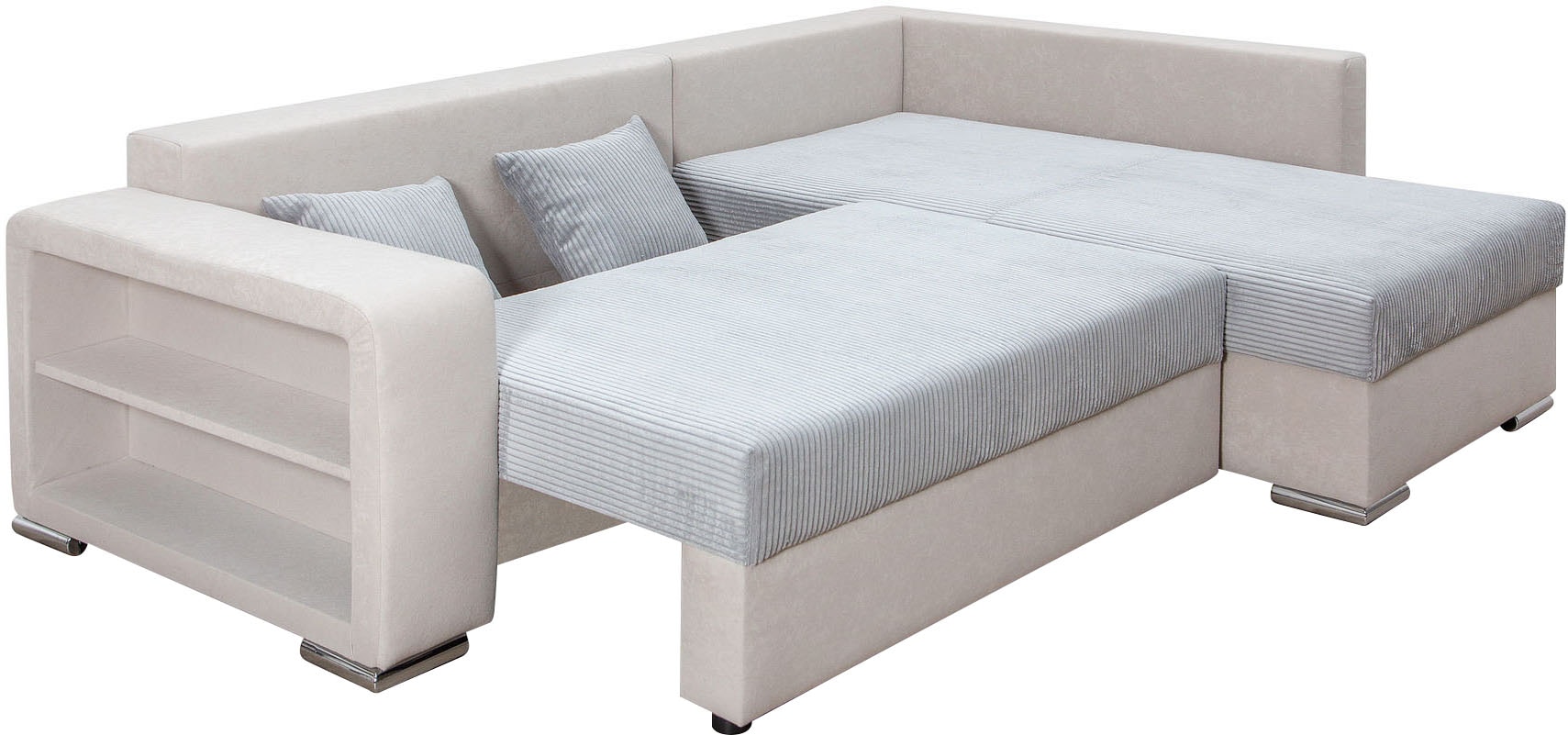 COLLECTION AB Ecksofa »John L-Form« Regalarmlehne,Bettfunktion,Bettkasten,Ottomane beiseitig montierbar