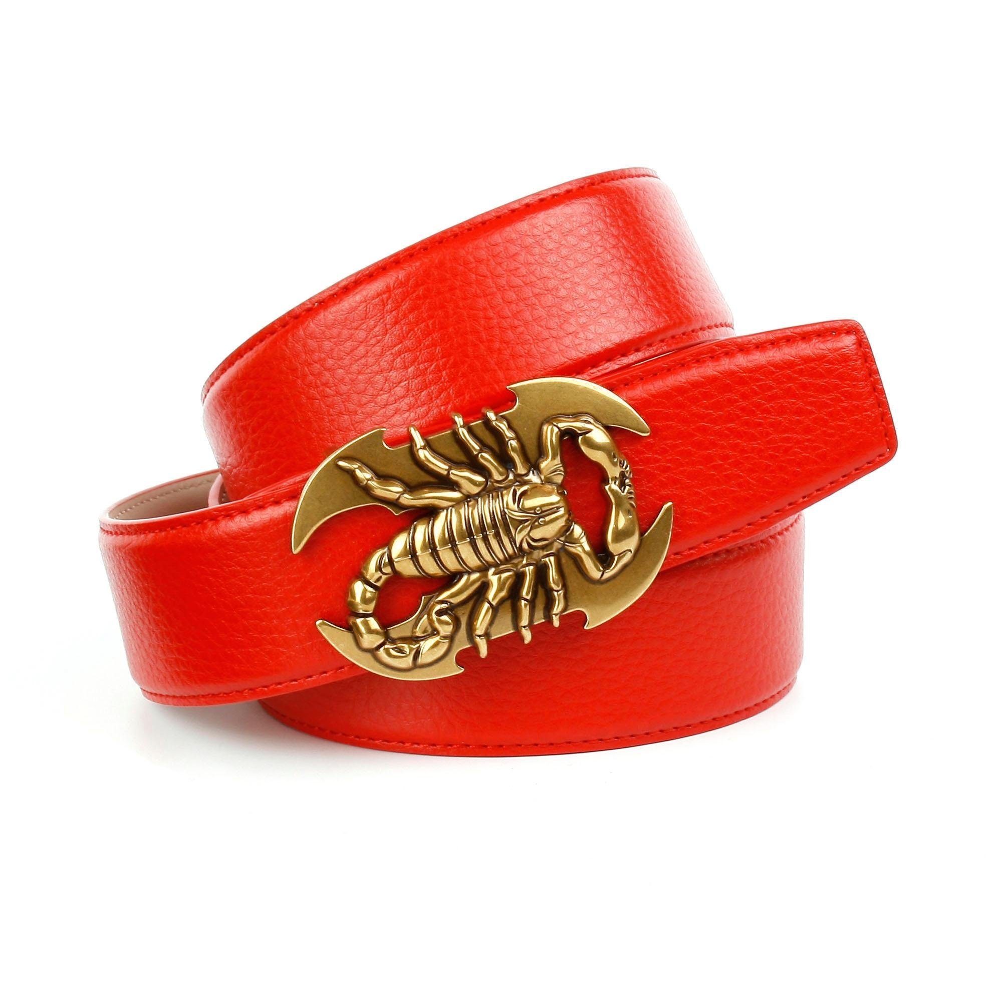 Anthoni Crown Damen Ledergürtel mit "Skorpion" Schließe zu besonderen Anlässen in rot, Größe 75